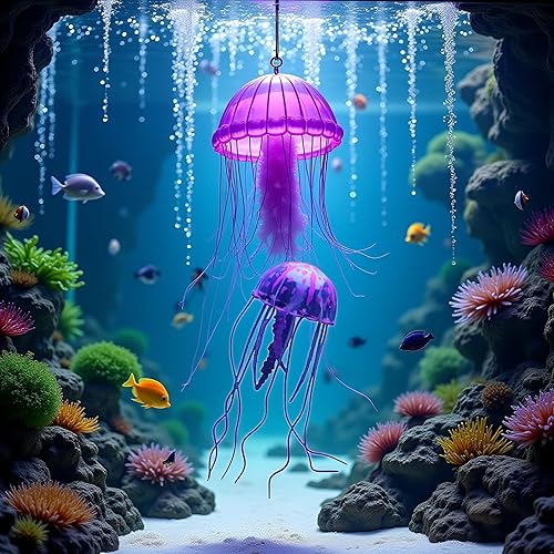 Miniatura 6 de Medusa artificial púrpura brillante adecuada para pecera, decoración de acuario, adornos populares, decoración de acuario, adornos temáticos