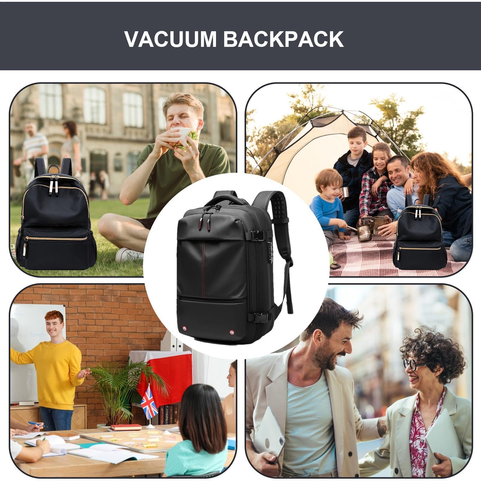 Generisch Mochila de vacío de aire, mochila de viaje al vacío - 60L expandible Airpack con compartimento para ordenador | Embalaje al vacío de tela Oxford, impermeable, separación en seco para