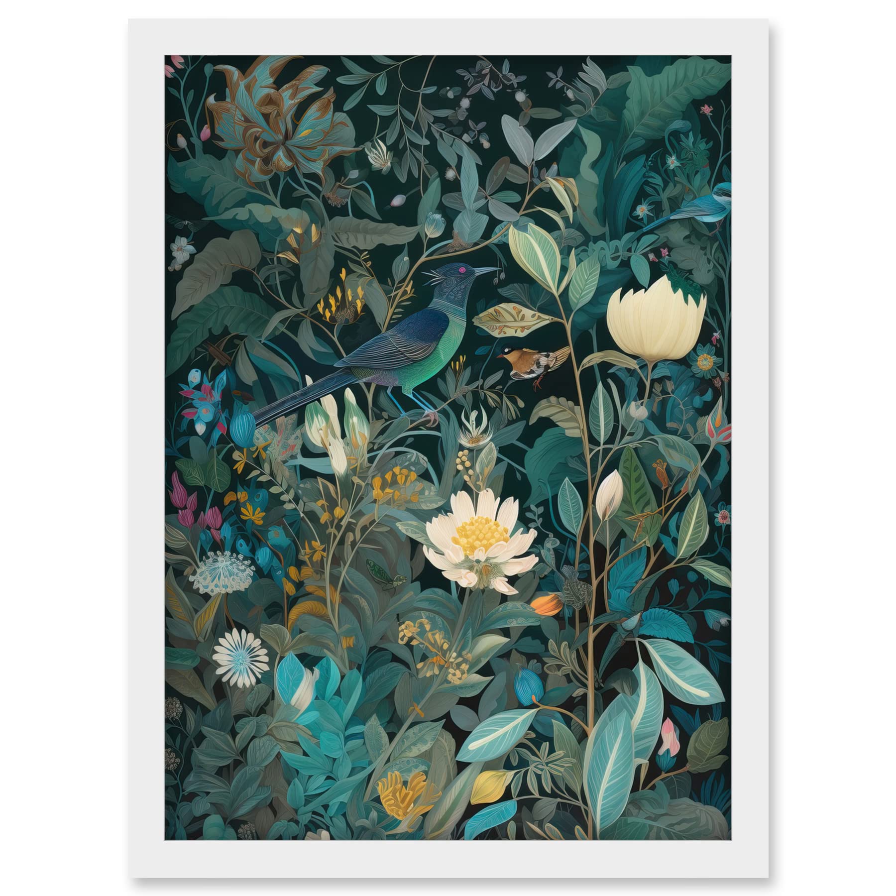 Artery8 Audubon Style Birds in Blooming Wildflower Field Artwork Framed A3 Wall Art Print