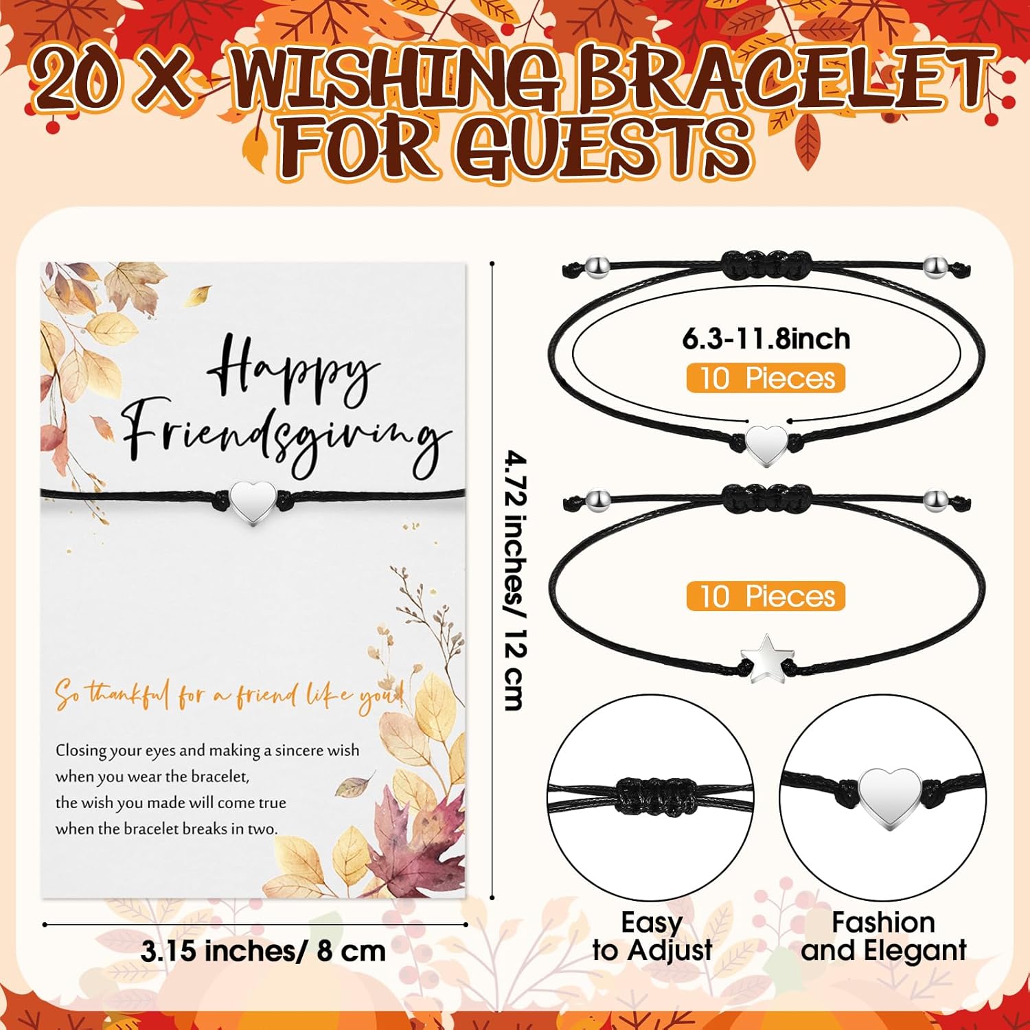 Bucherry Friendship Bracelets Bulk Adjustable Matching Heart & Star Bracelets with Cards, Party Favors for Friends, Birthday, Galentine's Day & Group Gifts - Image 2