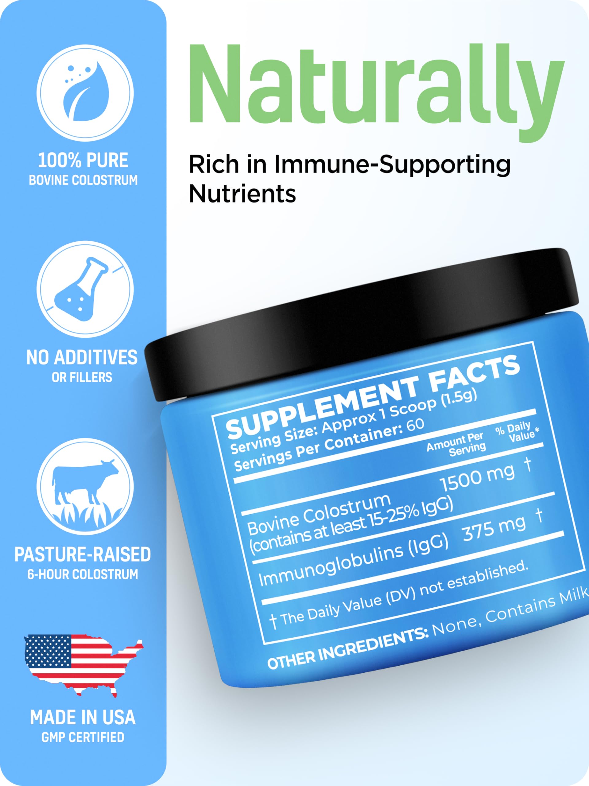 Bovine Colostrum Powder of IgG & IGA Grass-Fed Unflavored 3.17 Oz — Amazon image 4