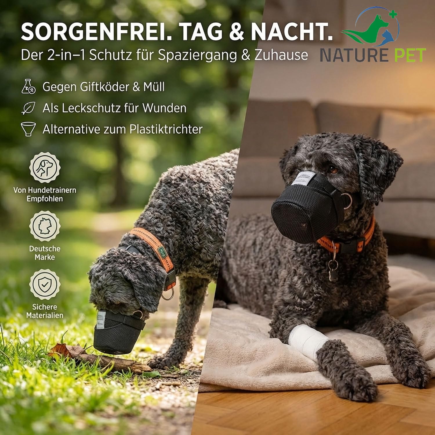 Nature Pet Giftköderschutz Hund/Leckschutz bei Wunden und OP/anstatt Plastik Kragen oder Halskrause/Schutznetz Lange Ausführung (L)