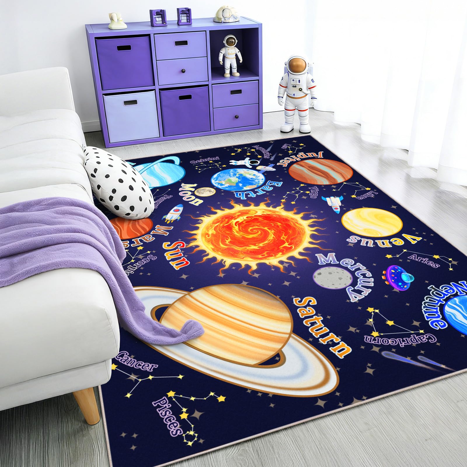 Rezutan Kids Rugs for Playroom 80x150CM-Outer Space Washable Play Mats