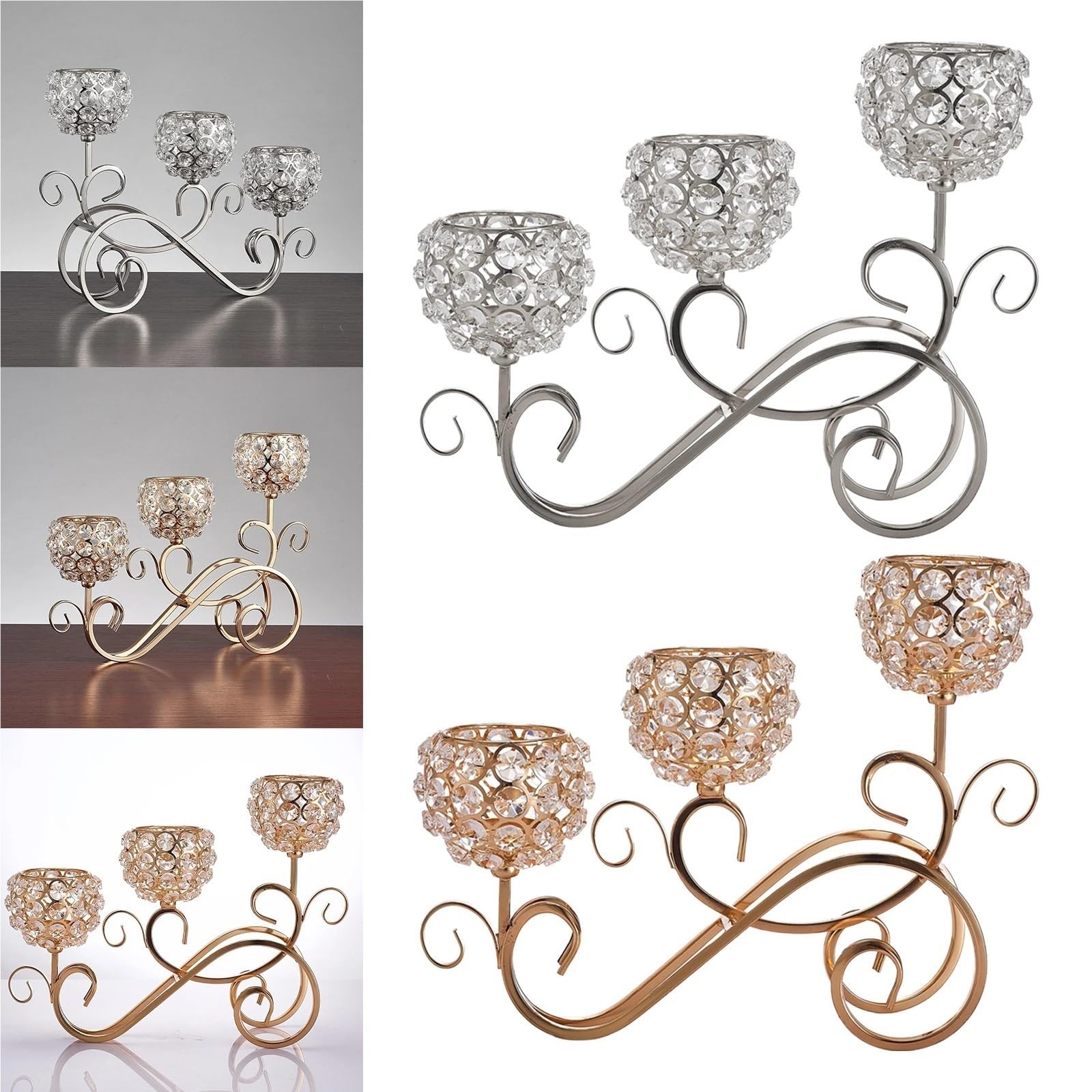 1 pezzo di portacandele in cristallo a 3 bracci centrotavola candelabri for decorazioni for la casa Per Matrimoni Credenze Camino(Gold)