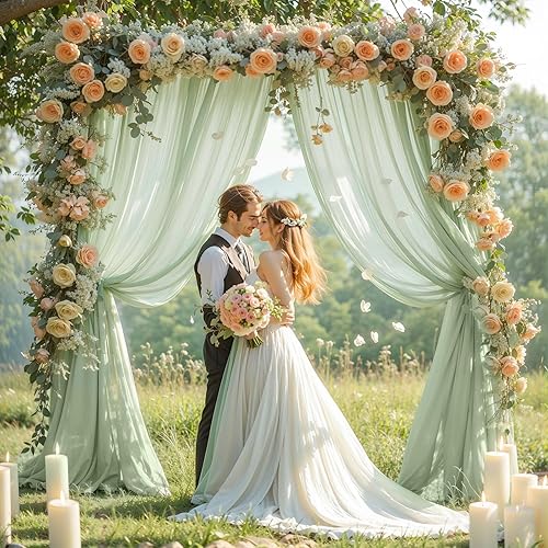 Miniatura 6 de PARTISKY Tela de arco de boda 1 panel de 18 pies cortinas de arco de boda verde salvia cortinas de tela de gasa decoración de arco de boda para