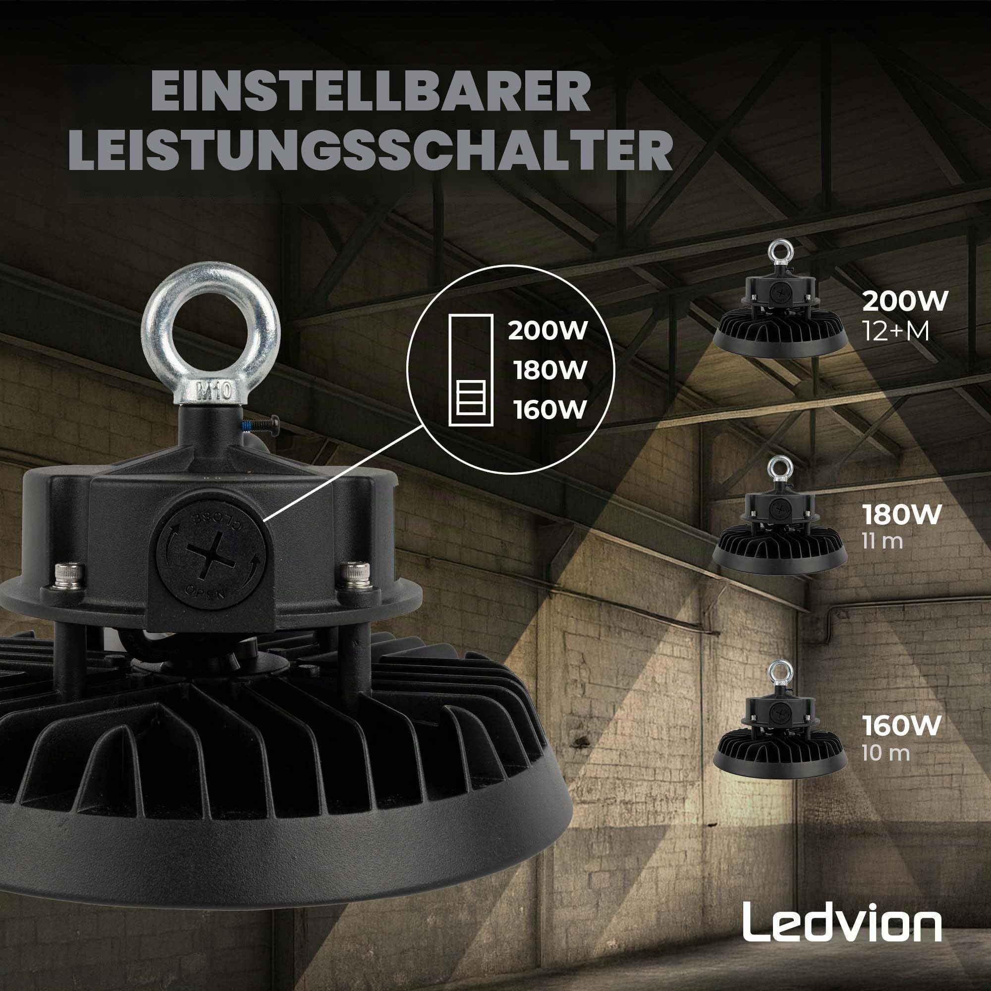Ledvion LED Hallenstrahler 200-180-160W 185lm/W 4000K Dimmbar IP65