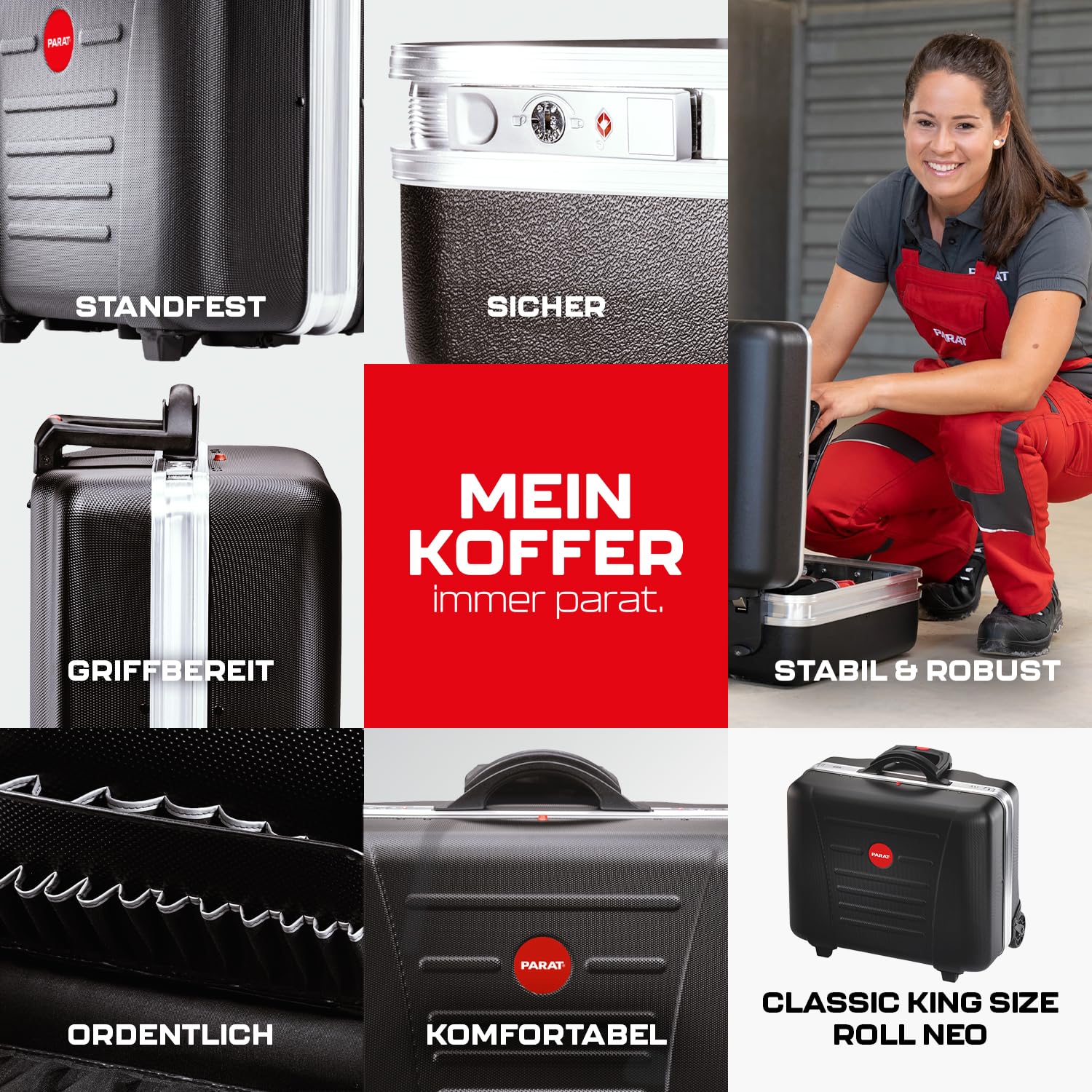 Parat Classic Kingsize Roll neo TSA Lock™ - Maletín de herramientas con ruedas para 50 compartimentos, incluye funda enrollable básica 8, 36 l, con bandeja inferior, con marco doble y ruedas