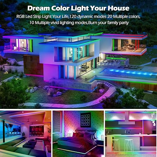 Miniatura 7 de Tira de luces LED de 65.6 pies/20 m, largas, sincronización de música inteligente, RGB 5050, cambia de color, con conexión Bluetooth, por