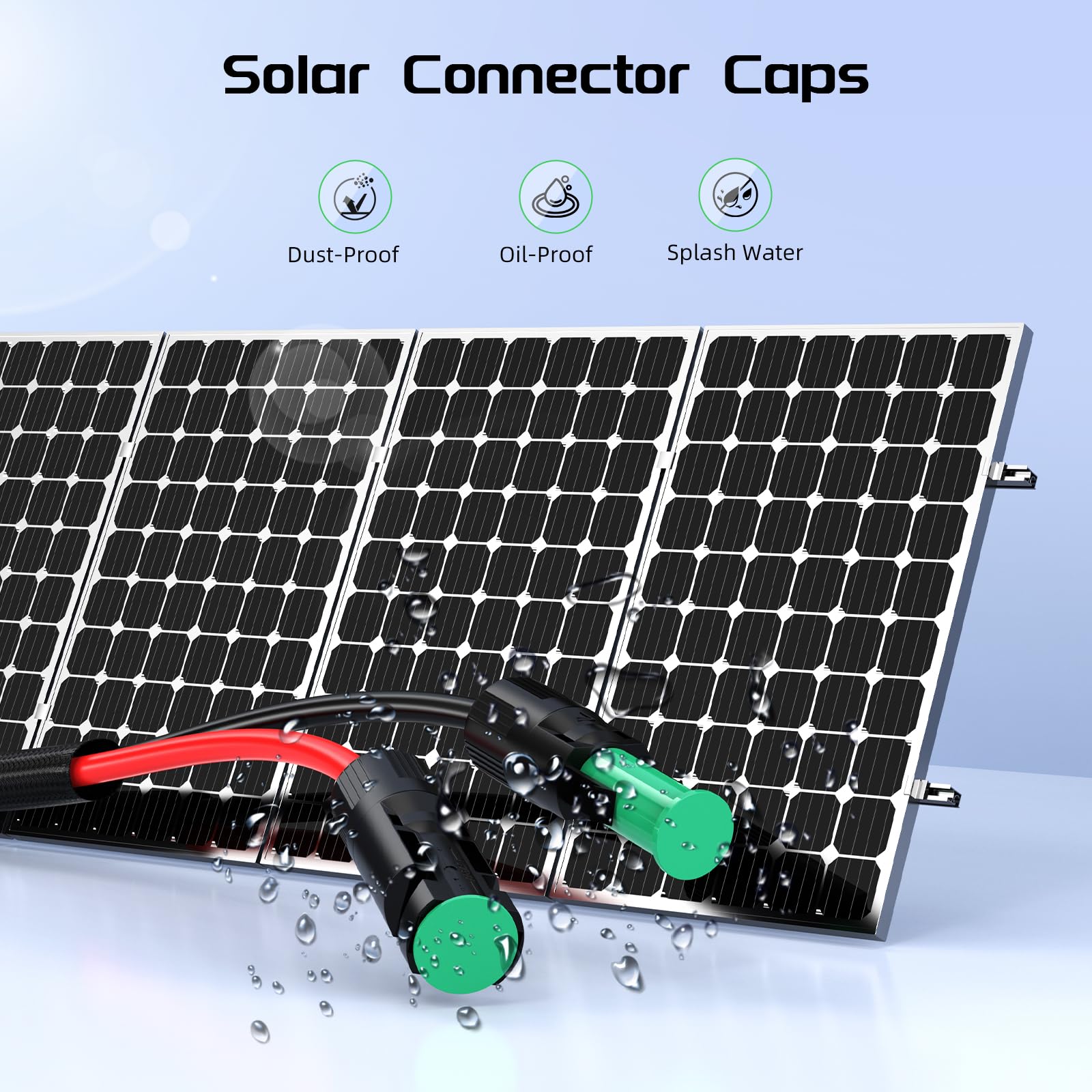 Cable de extensión de panel solar de doble cable de 30 pies, cable fotovoltaico de calibre 12 con conectores impermeables IP68 hembra y macho, funda protectora ignífuga y tapas antipolvo para el