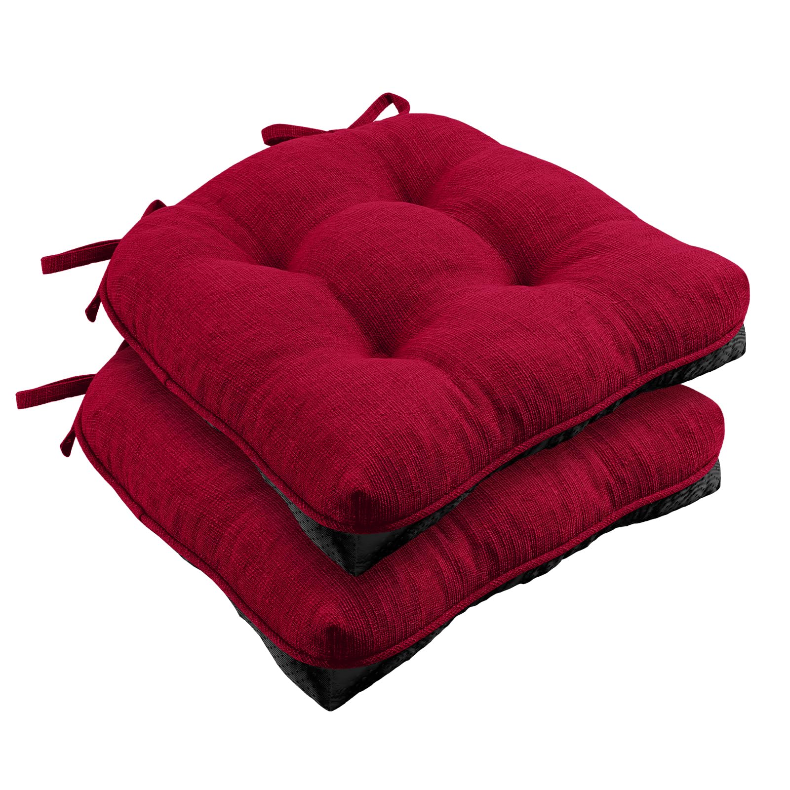 Wellsin Chair Cushions for Dining Chairs, Non-Slip Kitchen Chair Pads with Ties, Tufted Shredded Foam Kitchen Chair Cushions Set of 2, 15.5" X 15.5",