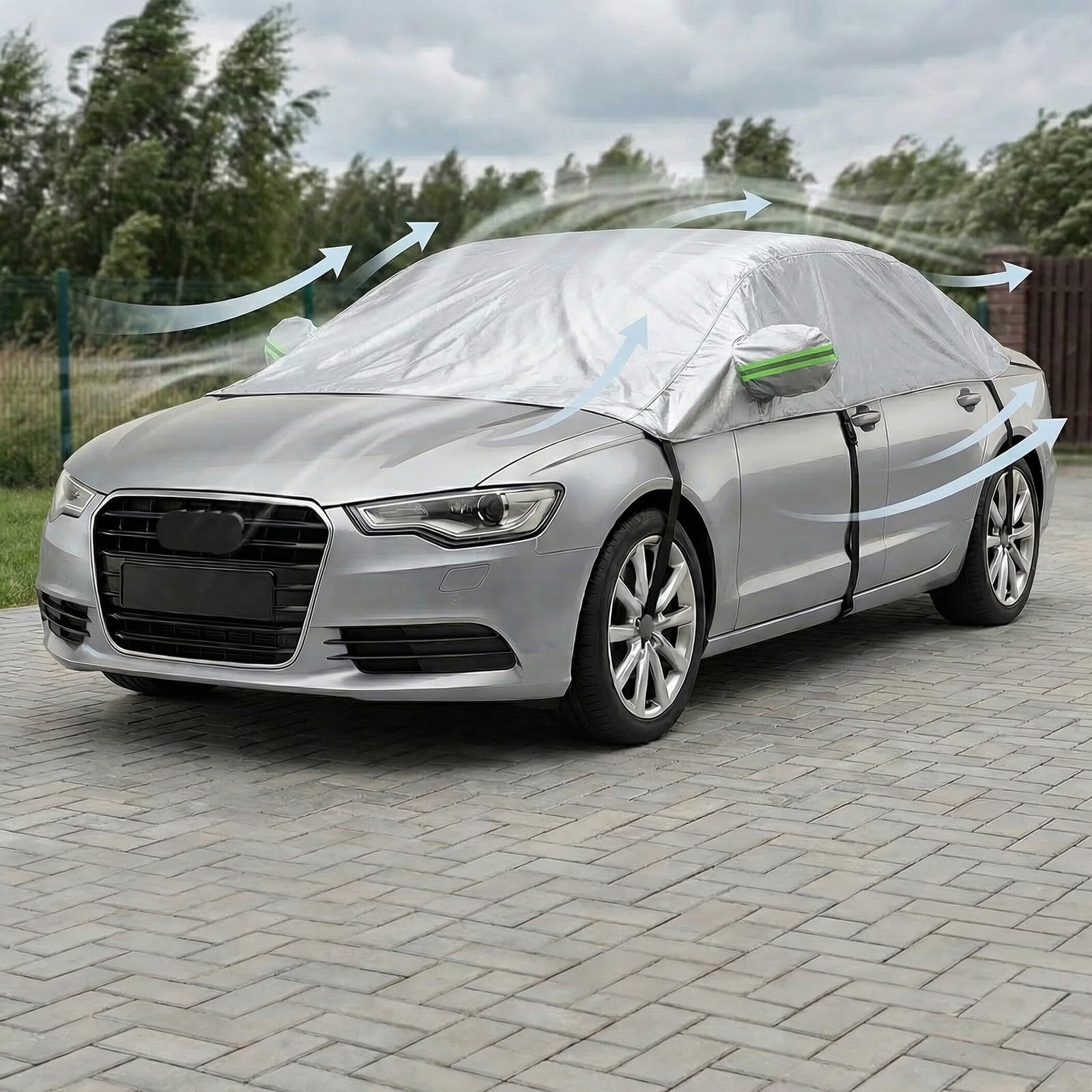 Wasserdicht Halbgarage für Auto Sommer für Ford Fusion 2005-2020 Autoabdeckung Abdeckplane Auto All Weather, Wasserdicht Staubdicht Sonnenschutz Wetterfest und Laub(Silber)