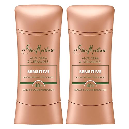 SheaMoisture Desodorante antitranspirante en barra de aloe vera sensible y ceramidas, 2 unidades para protección contra el sudor y el olor 48HR sin