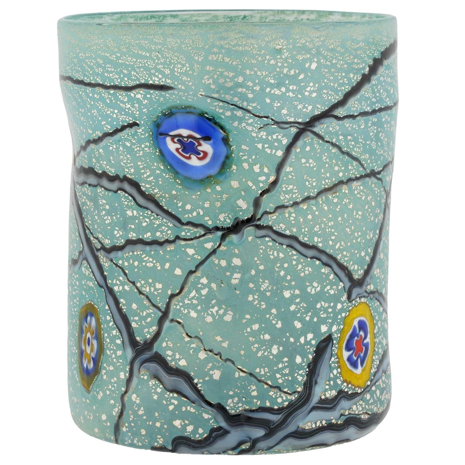 Glass Of Venice Murano Glass Aqua Blue Silver Highball Drinking Glass 16 oz Tumbler for Water Soft Drinks