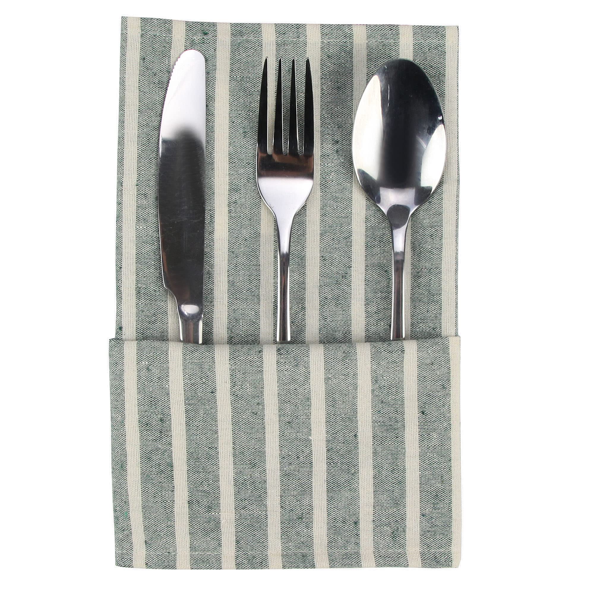 Lot de 12 Serviettes de Table Larges en Coton mélangé à Rayures pour fêtes de Noël, événements et Usage Domestique Vert 43,2 x 43,2 cm