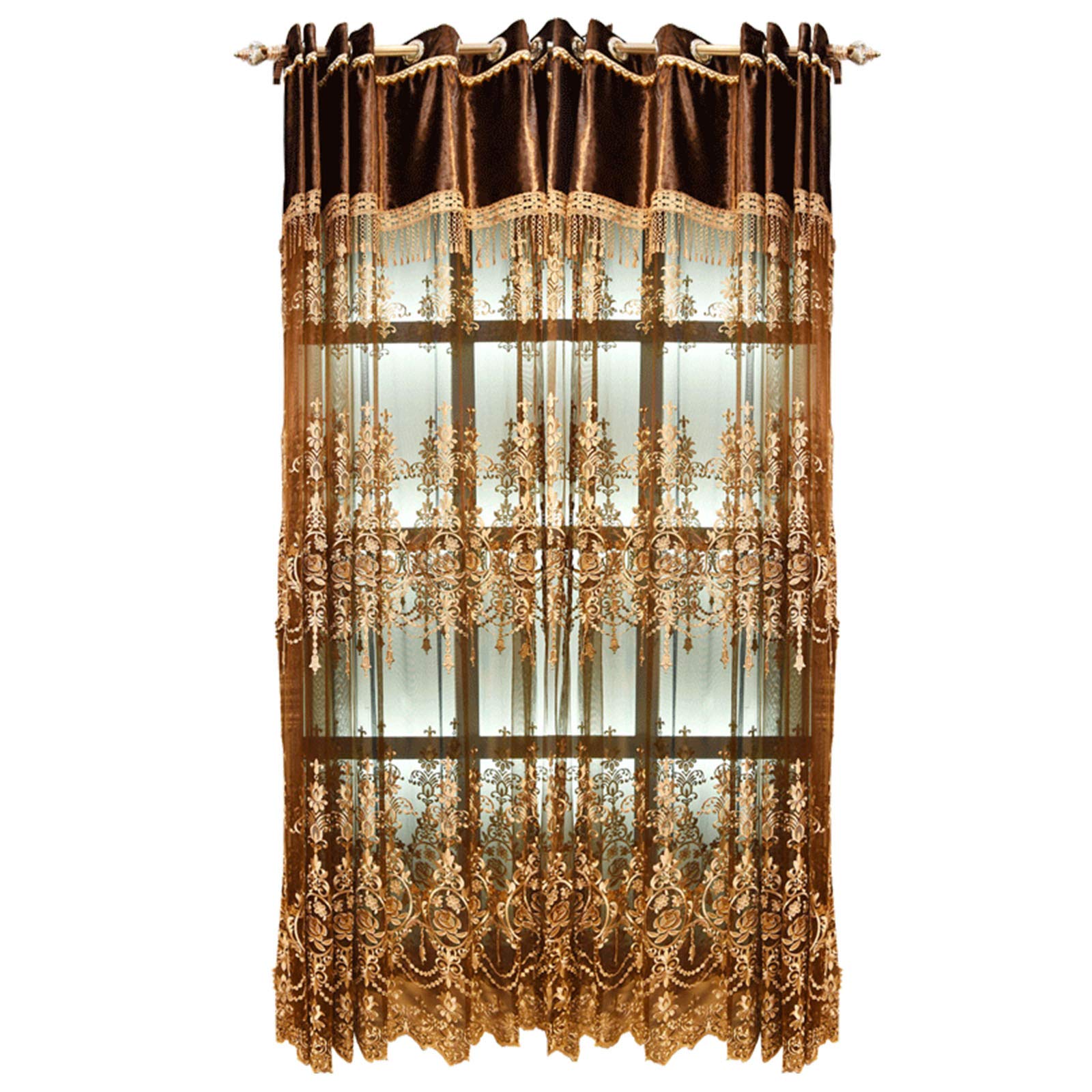 Rideaux de luxe brodés en tulle doré 350x270cm pour salon de villa