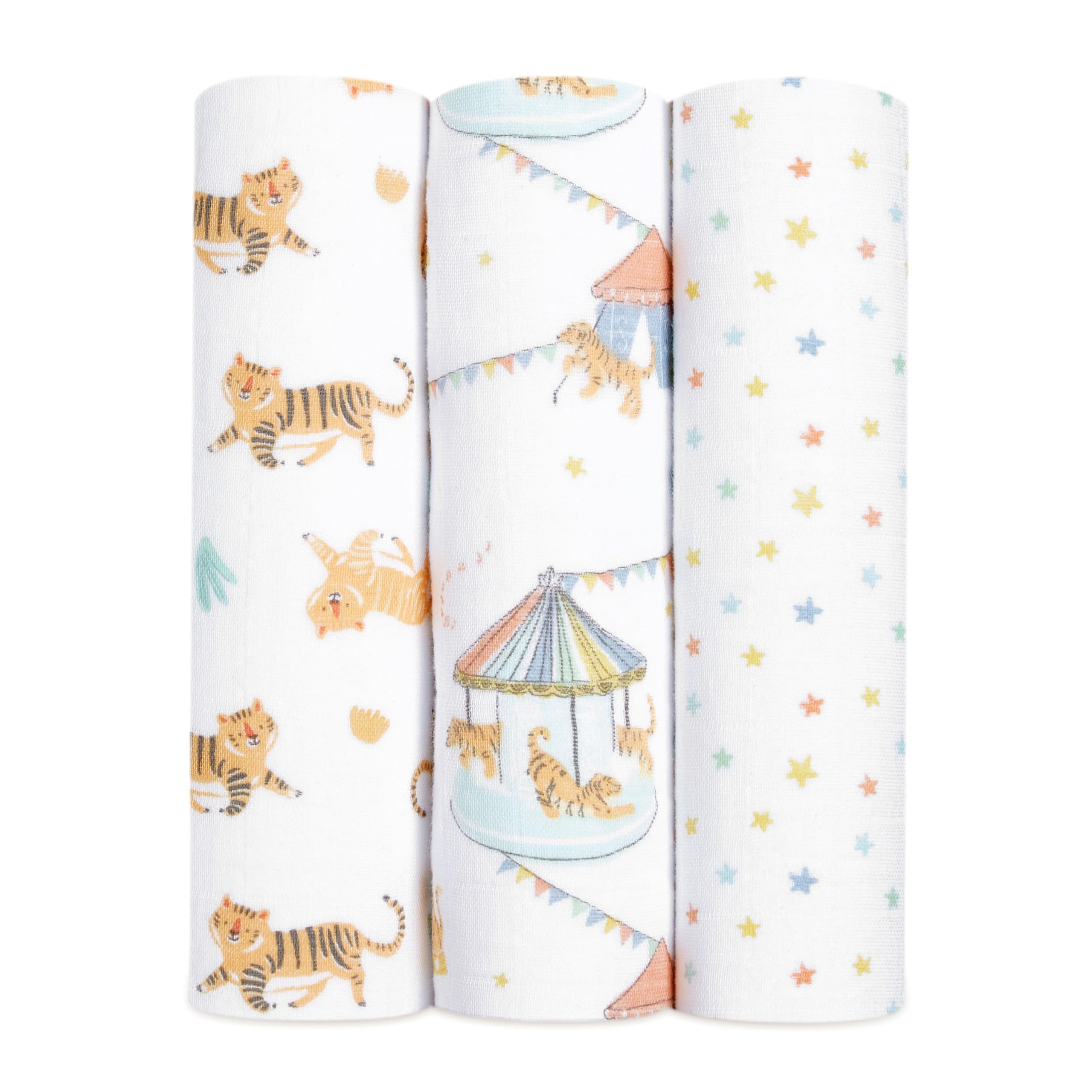 aden + anais エイデンアンドアネイ おくるみ 2022年干支 寅 3枚セット 120×120cm モスリンコットン スワドル 新生児 出産祝い ASWC30007J - 2
