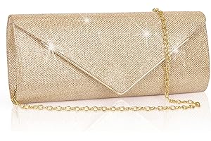 Clutch Purses for Women, Evening Bag with Detachable Chain - Shimmering Gold...