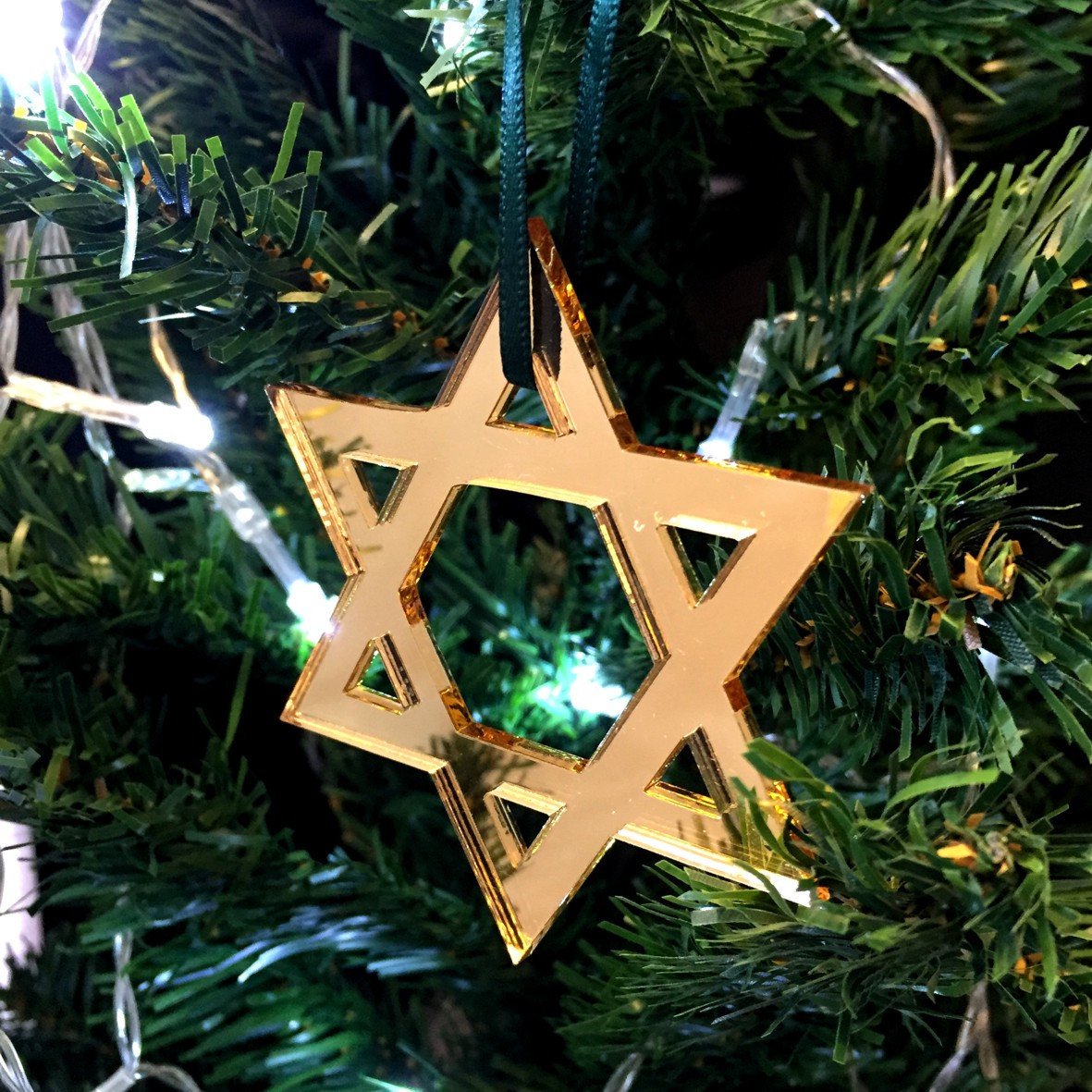 Super Cool Creations Gold Star Of David Mirrored Christmas Tree Decorations - Pack Of 10