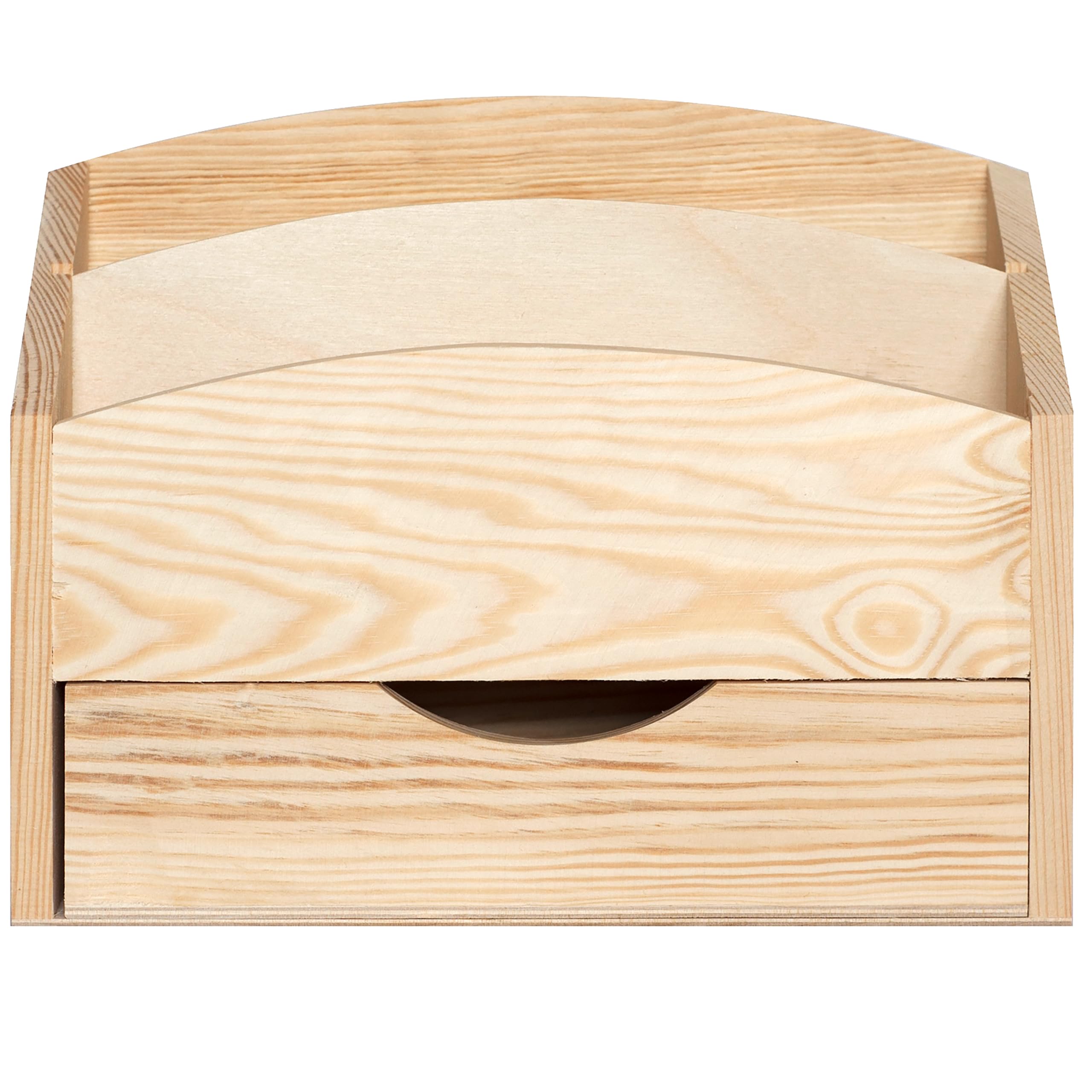 Creative Deco Organizador Escritorio Madera | 2 Compartimentos y Cajón | 25 x 10 x 20,5 cm | Clasificador Documentos Cartas Papeles | Perfecto para Decoupage y Decoración