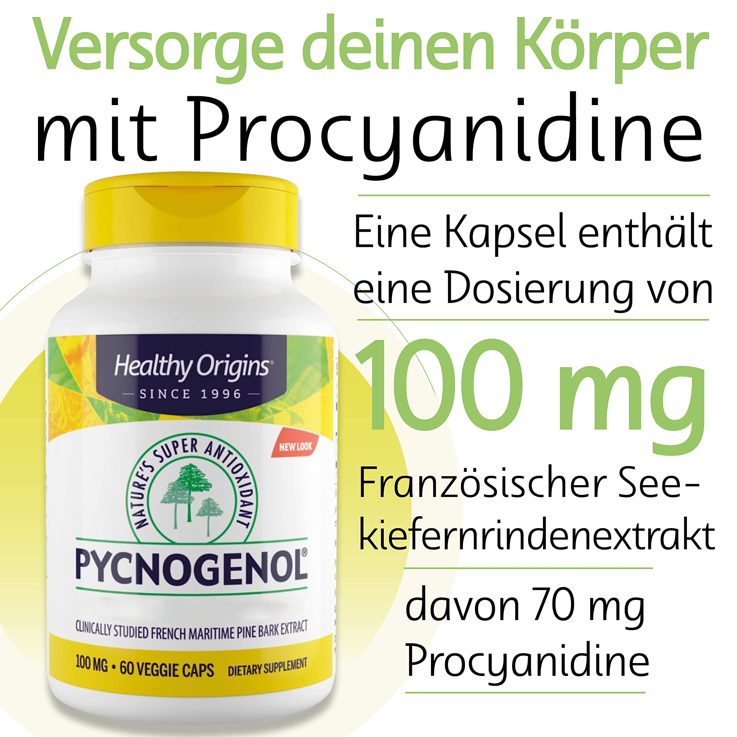 Healthy Origins, Pycnogenol, 60 vegane Kapseln, 100mg Pycnogenol je Dosis, Glutenfrei, GMO frei, Geschmacksneutral