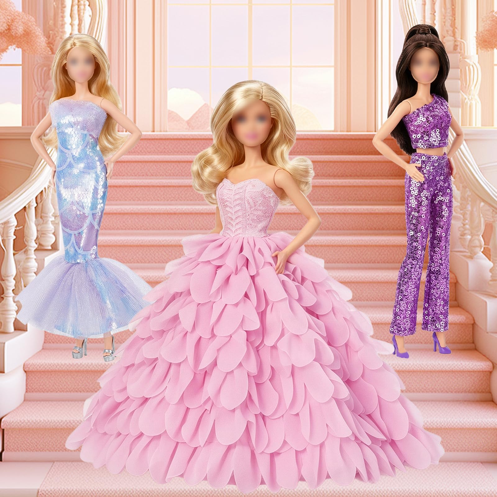 21 vestiti per bambole per bambole da 21,5 cm, compatibili con Barbie senza spalline da principessa, set in maglia grossa, set da palcoscenico, collo, petali, abito da sirena, colorato, set da 10