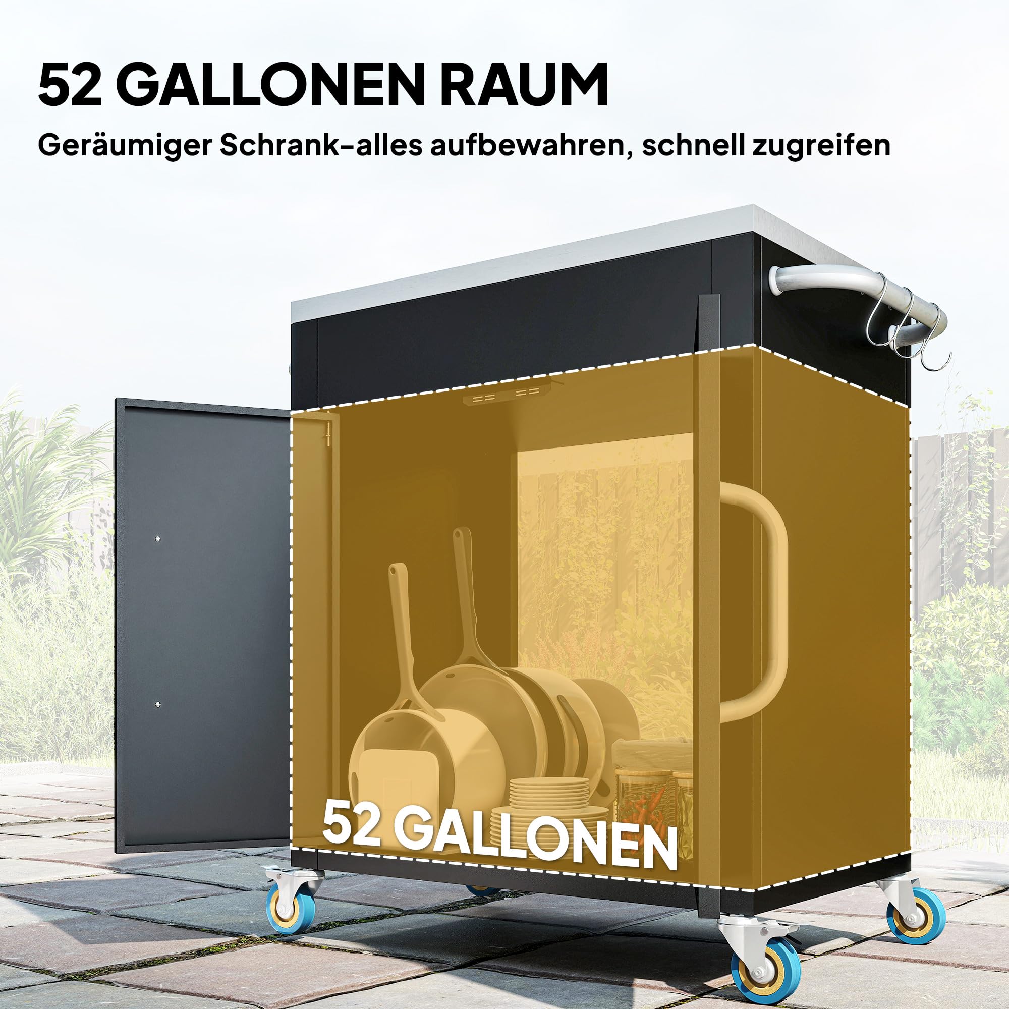 HOMCOM Küchenwagen mit Rollen mit Schrank Haken 86 x 50 x 86,5 cm Schwarz | Servierwagen, Küchentrolley, Edelstahlgriffe, Rollwagen, Küchenhilfe