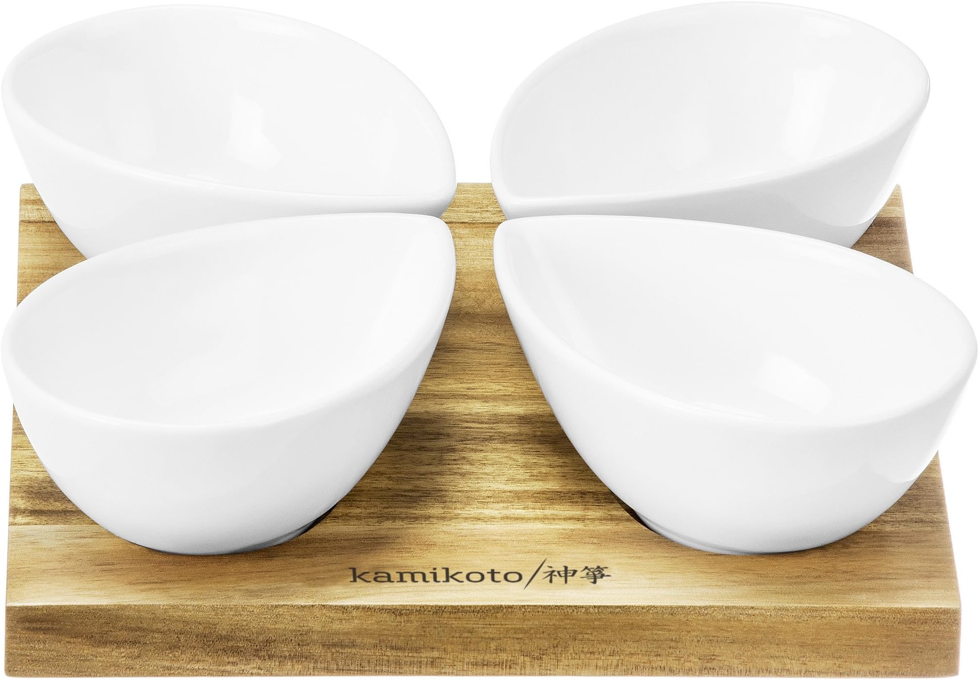 Kamikoto 4 Leaf Bowl Serving Set, Acacia Wood Base