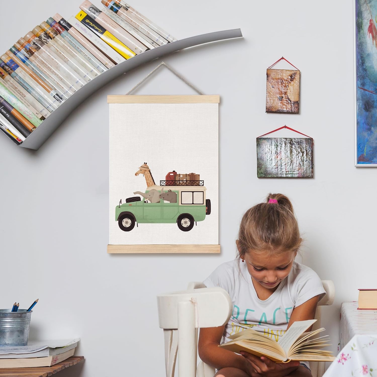 FDHSPAAM Funny Car Animal Nursery Wall Art Decor, Kids Room Decor, Whimsical Giraffe Elephant Rhinoceros Animal Travel Wall Art Posters for Nursery Home Kids Bedroom, 12x16 Inch - Image 2