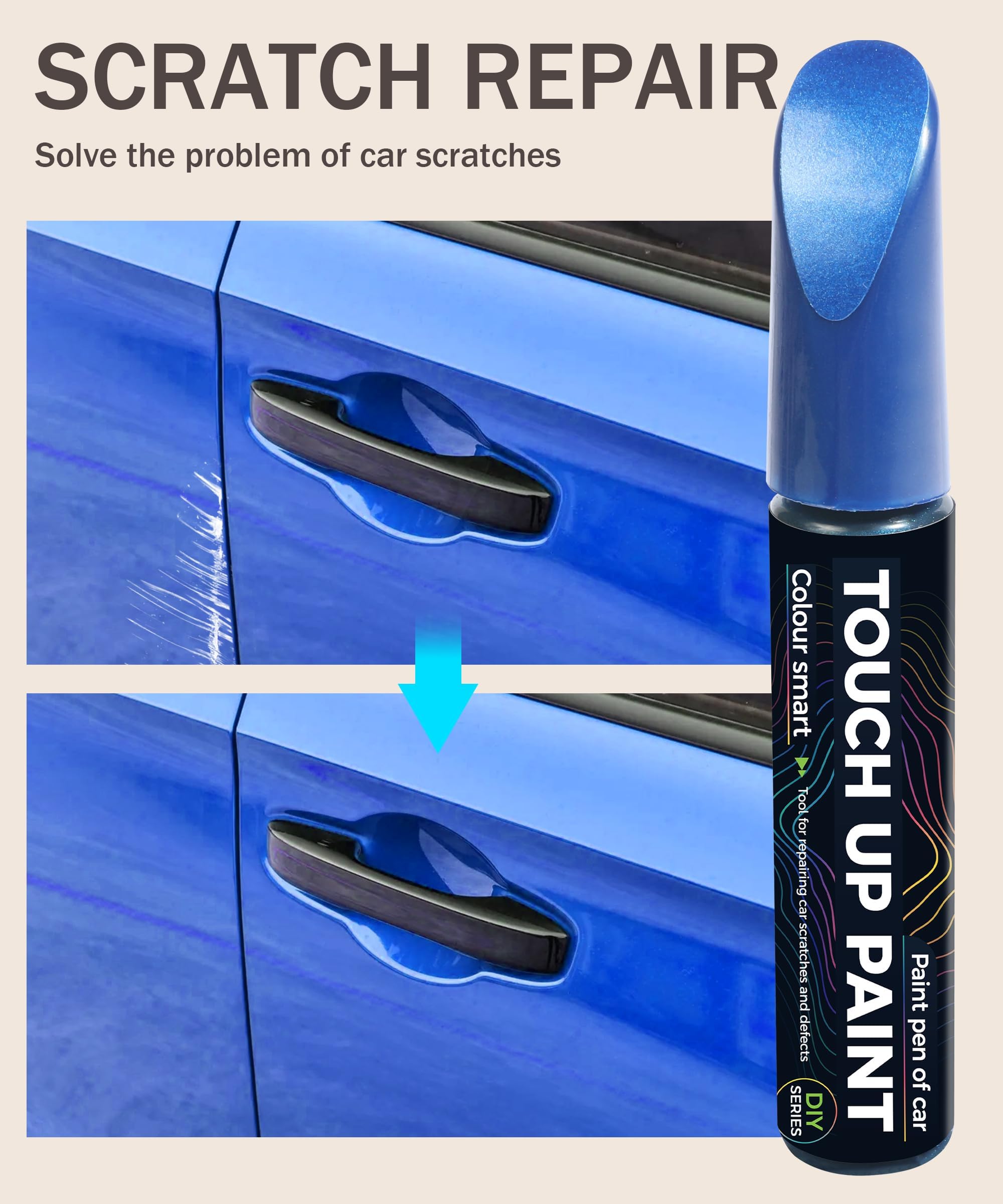 Touch Up Paint Pen - Erase Car Scratches, Car Paint Scratch Repair, Quick and Easy Repair (Blue)