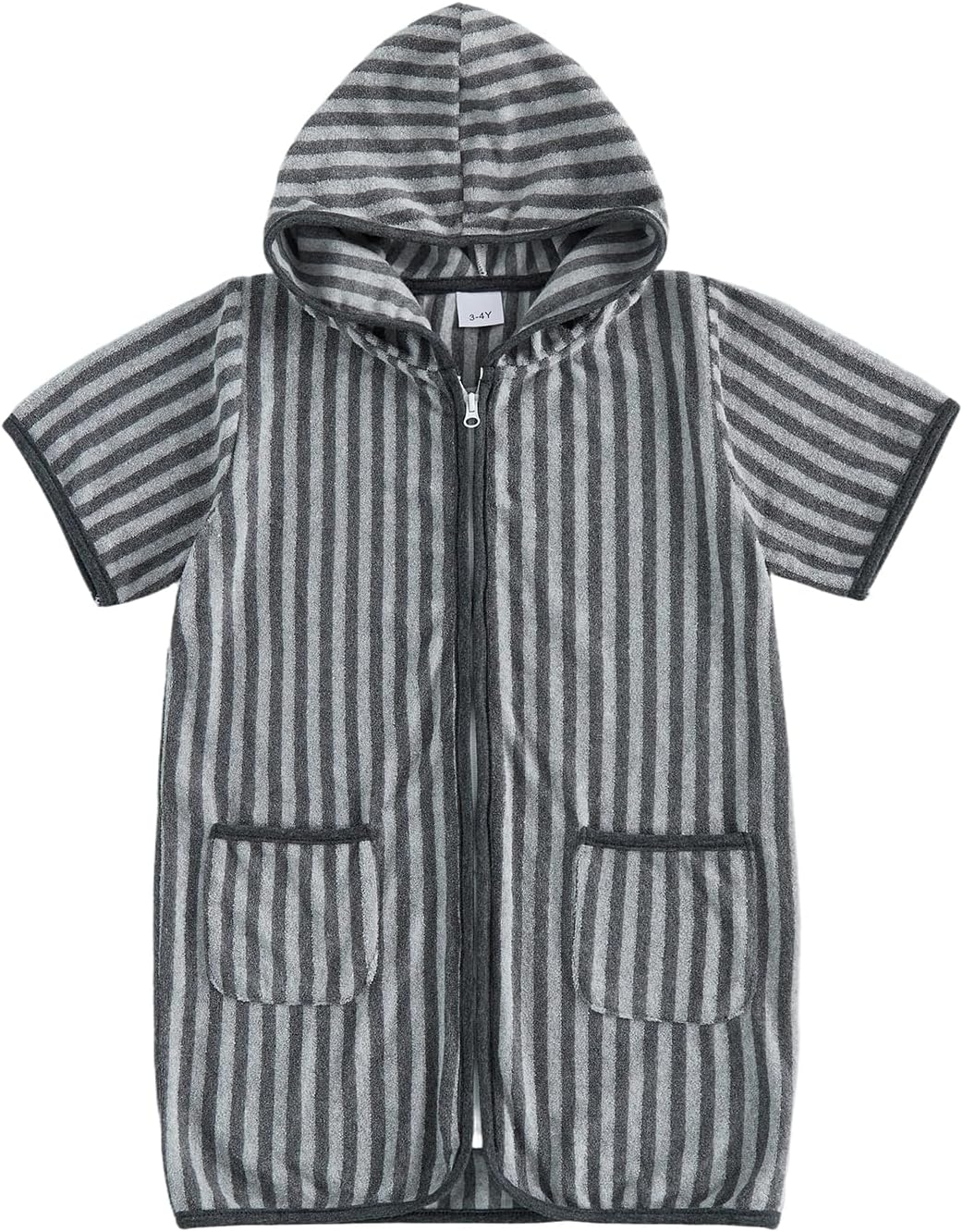 Boys Girls Hooded Terry Coverups One Piece Swimsuits Beach Zip Up Short Sleeve Striped Swim Cover Up Swimwear