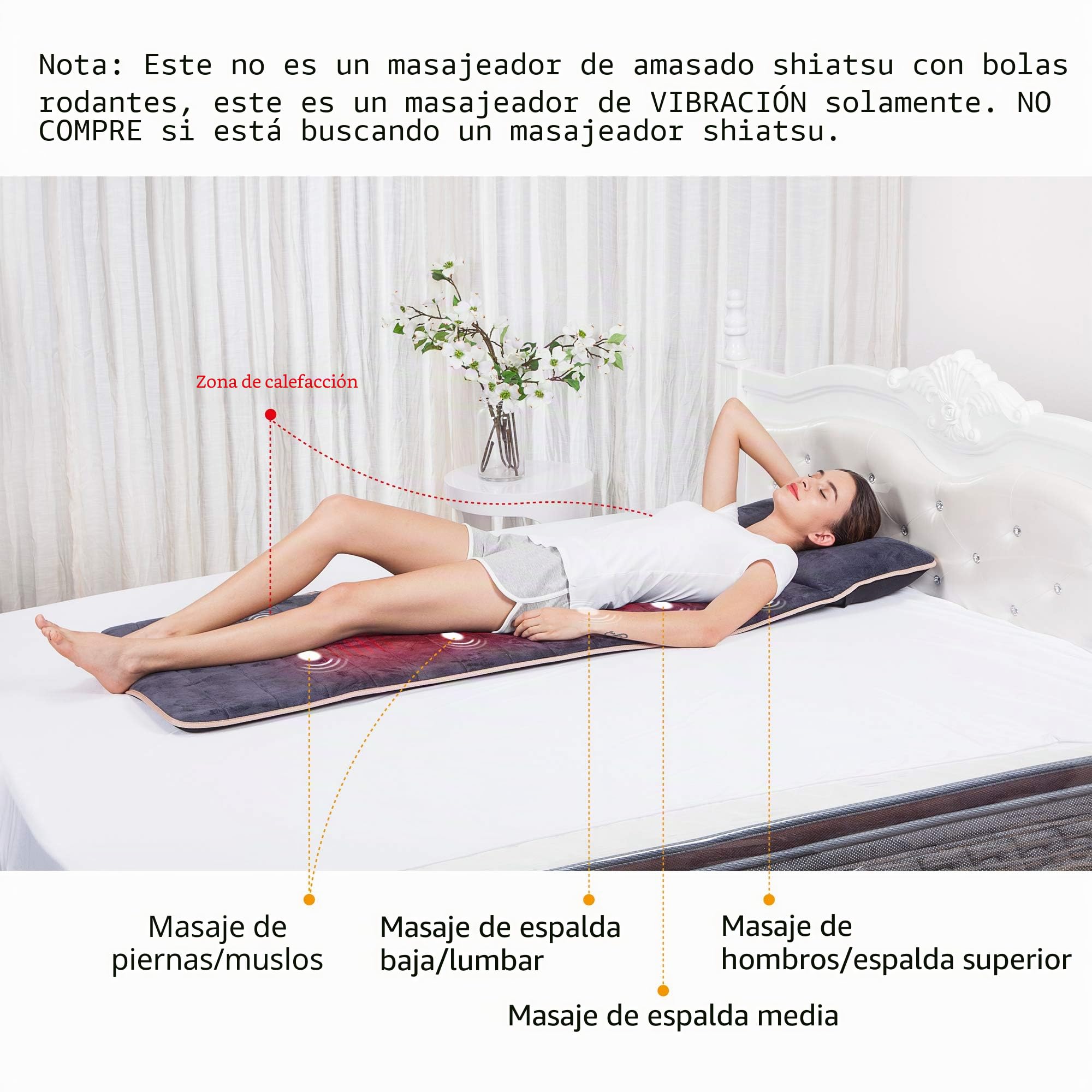Snailax Esterilla de masaje con 10 motores de vibración y 4 almohadillas de calefacción, almohadilla de masaje con calor para aliviar la columna lumbar y las piernas