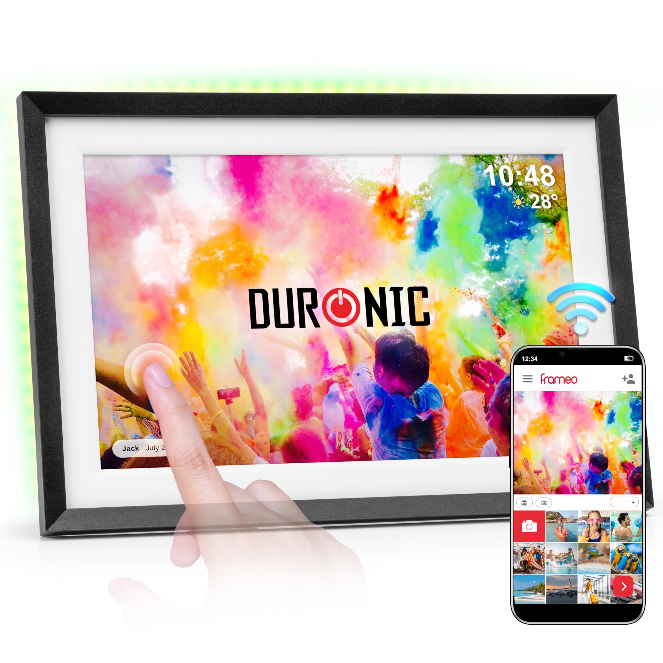 Duronic Frameo PF2A BK Marco de Fotos Digital Conectado Pantalla táctil de 10,1 Pulgadas Reproductor de Fotos y vídeos de Alta resolución 1280 x 800 píxeles Memoria de 32 GB Cargador 5V/3A