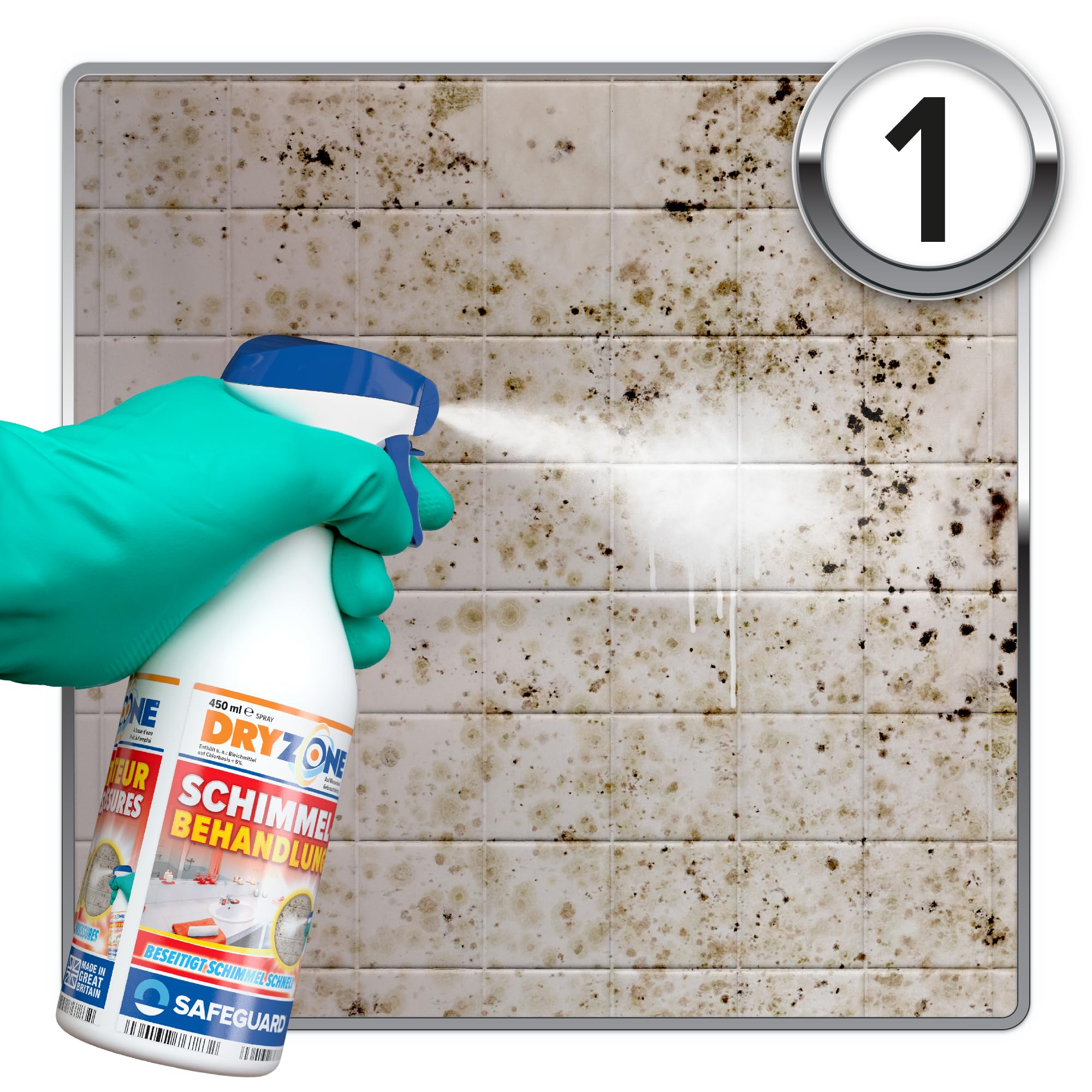 Dryzone Kit d'Élimination et de Prévention des Moisissures (3 x 450 ml sprays) - Solution définitive à long terme contre les Moisissures - pour Murs, Douches, Salle de Bain et Cuisine