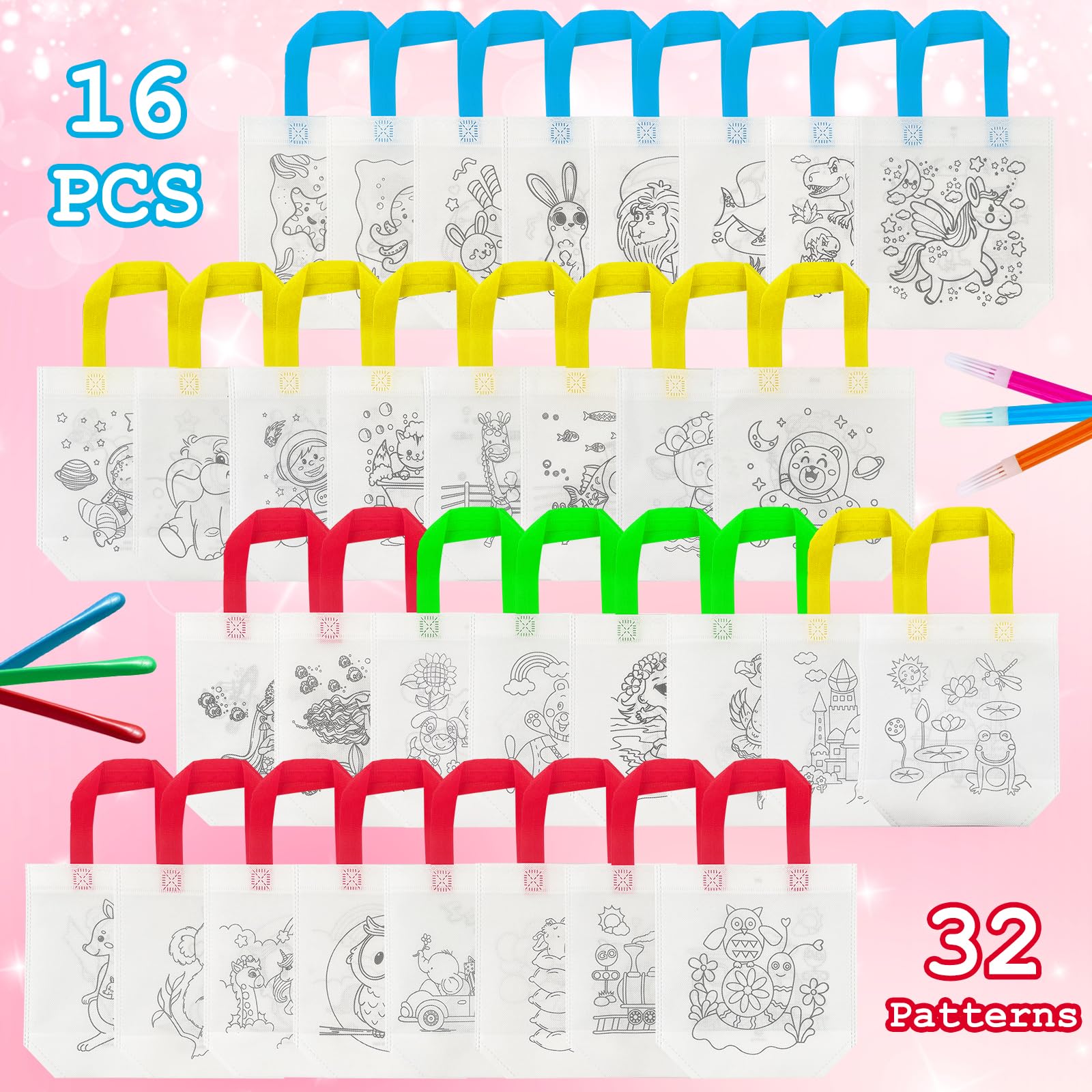 Rwbimti 16 Stoffbeutel Zum Bemalen Mit Wachsmalstiften - Bastelset Für Kinder