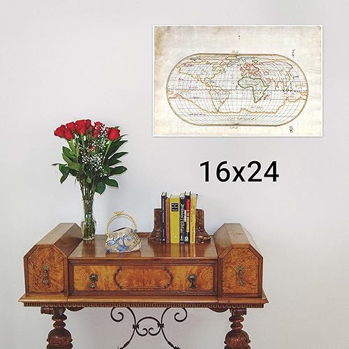 Miniatura 3 de History Prints Piri Reis Oval World Map, Imperio Otomano siglo XVI Reproducción de archivos finos  Impresión solamente  24 x 36 pulgadas