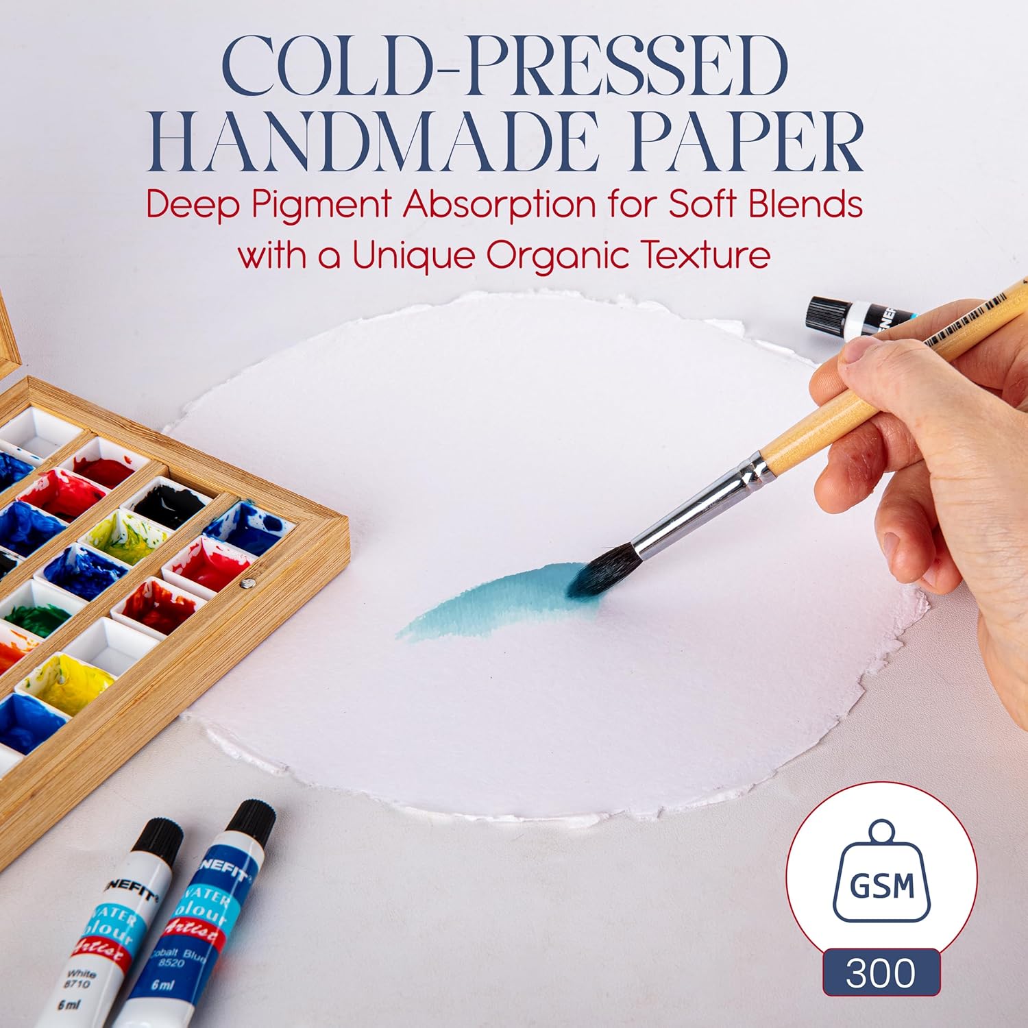 Wanderings Thick Handmade Round Watercolor Paper with Deckle Edge - 300GSM - Premium White Cold Press Textured Circle Paper - Recycled Cotton Mixed Media Paper Circles - 25 Loose Leaf Sheets - 8"