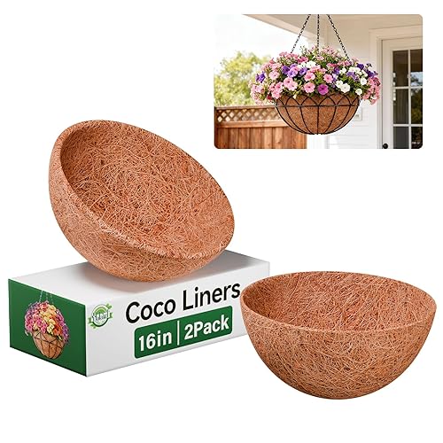 Halatool 2 Pack 16 Inch Hanging Basket Liners Round Coconut