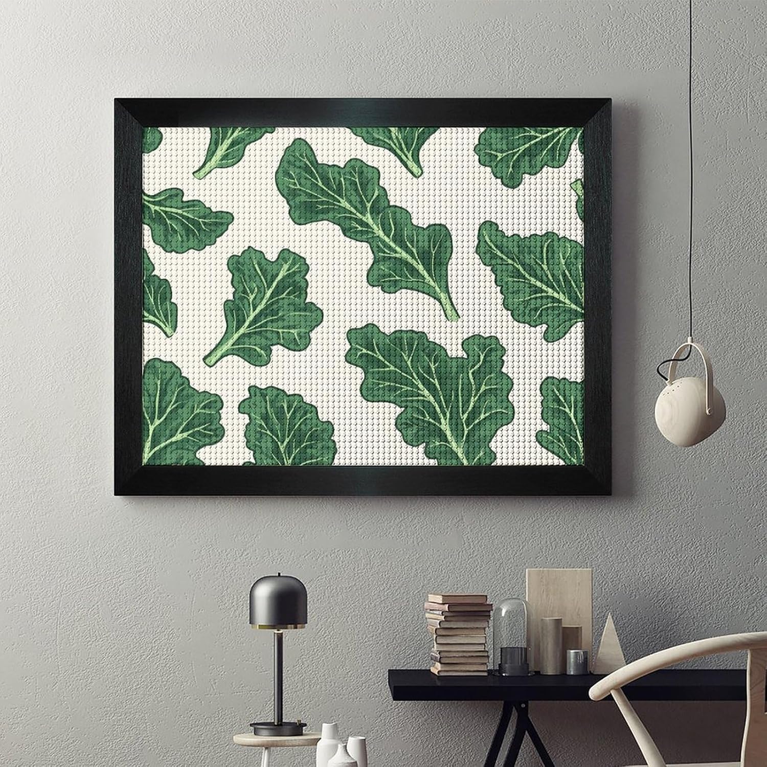 Kale Leaves Printed Diamond 5D Painting Kit 16x20in DIY Full Drill Craft with Tools for Home Wall Decor Gift Blackwood 50 * 40cm