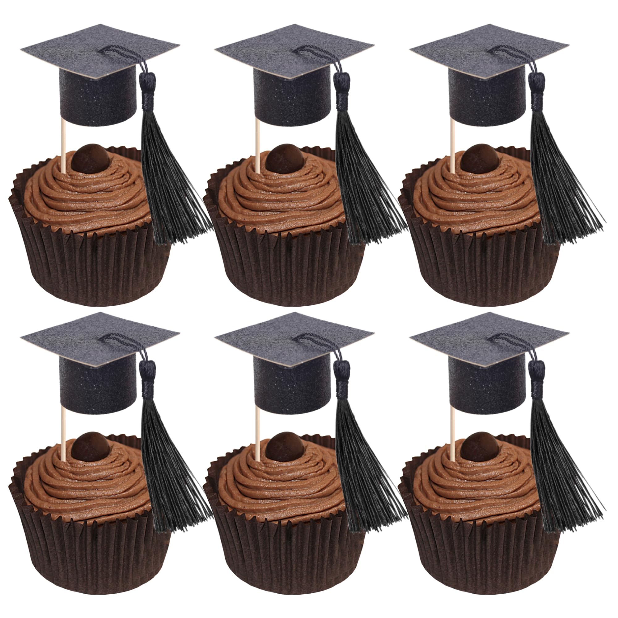 24 PCS 2026 Graduation Cap Cupcake Toppers with Tassel Class of 2026 Congrats Grad Cap Cupcake Picks Graduation Party Decorations for 2026 Graduation