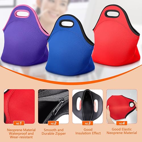 Miniatura 3 de Sanwuta 6 bolsas térmicas para el almuerzo, reutilizables y plegables, de neopreno, aisladas, con cremallera, para mujeres y hombres, bolsa de