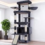 Heybly Grand arbre de chat pour grand chat, 80-inch Tour de chat multi-niveaux pour les chats intérieurs avec grande base, Condo Meubles 2 Perches en peluche élargie, tableau d'éclaboussures et grandes grottes, gris fumé HCT038G