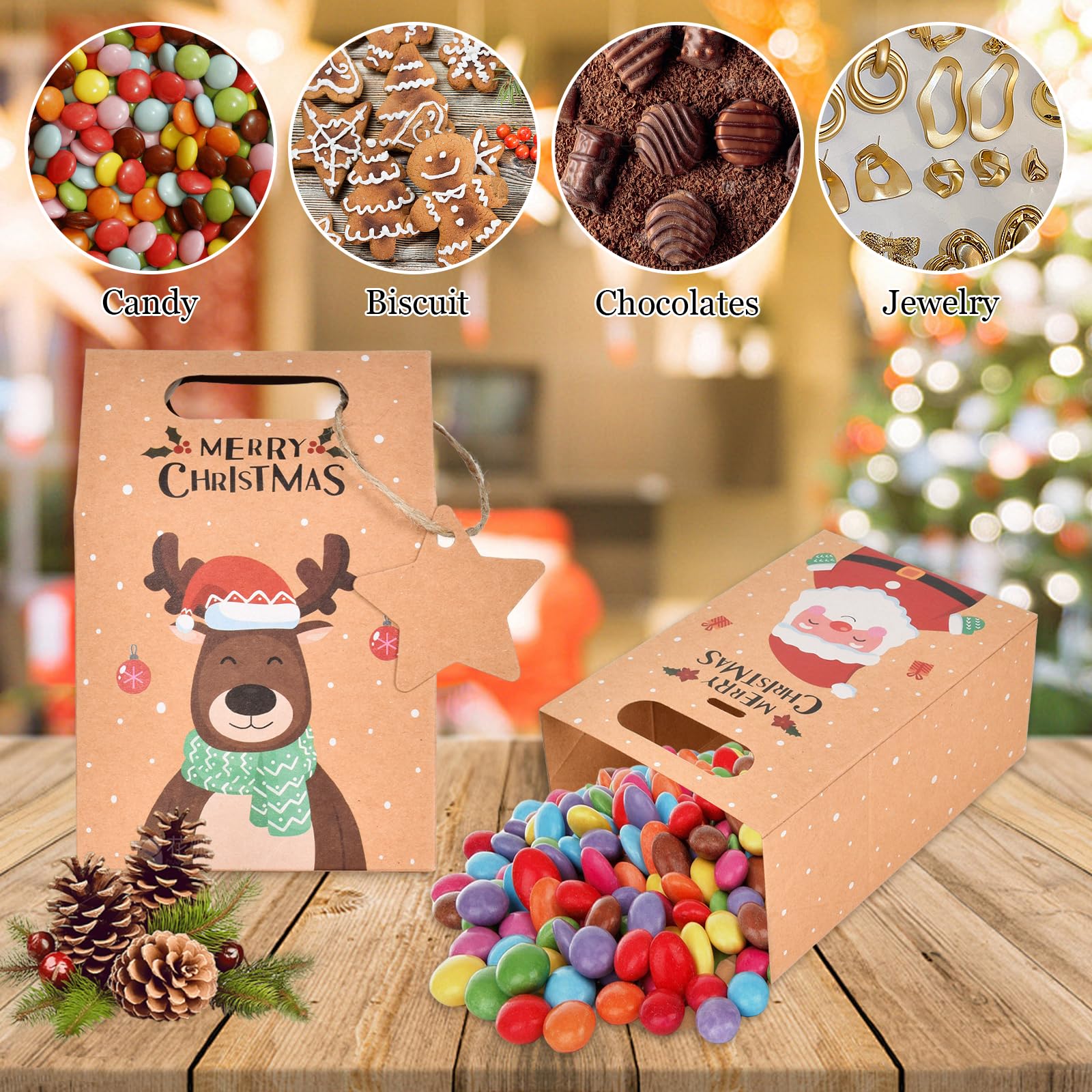 48Pcs Mini Enveloppe Noël 48Pcs Autocollant Pochette En Kraft