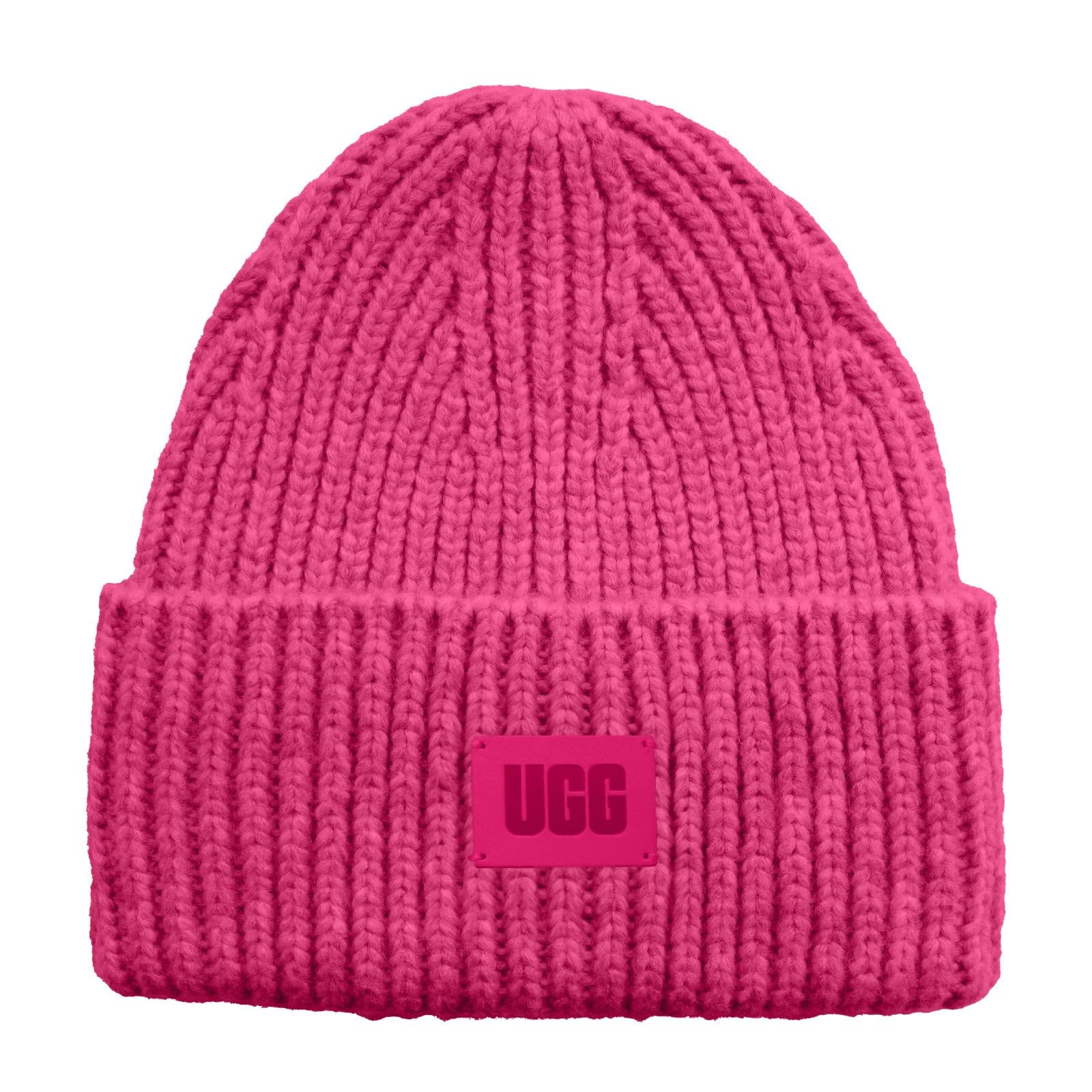 UGG Dziecięca czapka z grubym żeberkiem z bezszwową koroną, miękką dzianiną prążkowaną i skórzaną naszywką z logo