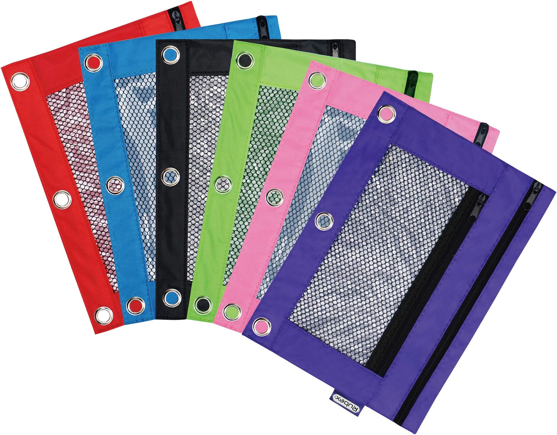 Rubex Pencil Pouch, Pencil Case, 3 Ring Binder Pouch, Pencil Bag, Zipper Pouch for 3 Ring Binder with Clear Window for Office or School Supplies, (6 Count)