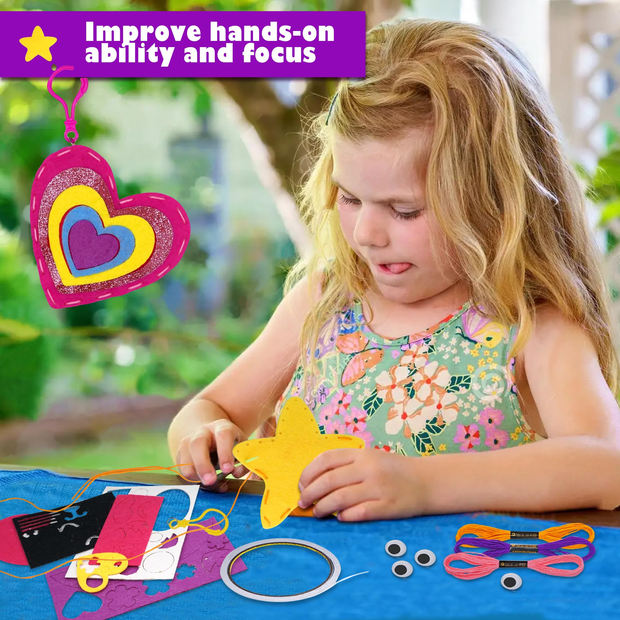 Aimiffy My First Sewing Kit for Kids, Beginners in Arts and Crafts, Includes 6 Easy Project Dolls, Pillows, Instructions and Felt Materials for Learning to Sew and Embroidery — view 3