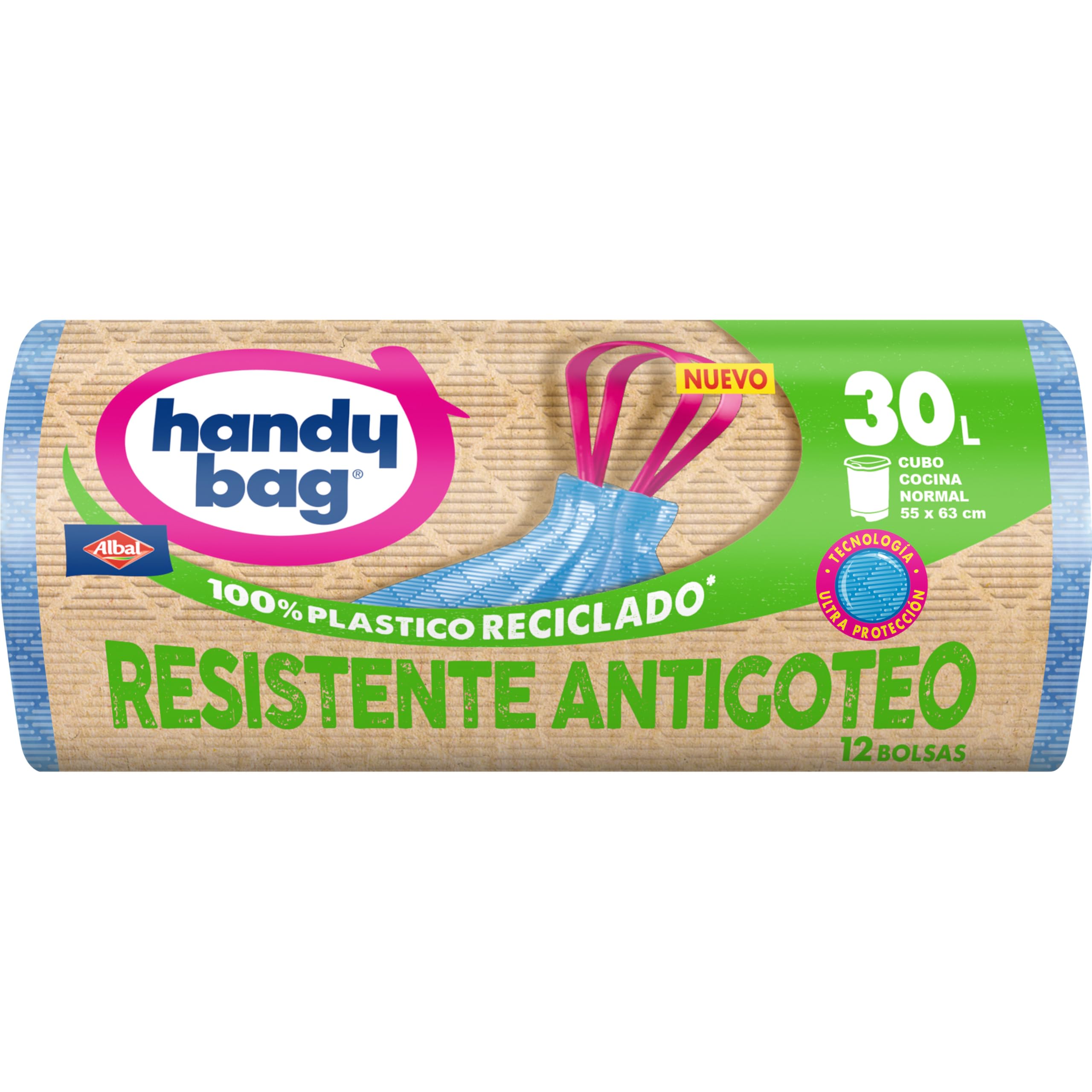 Handy Bag Bolsas de Basura Resistente Antigoteo, 100% Reciclado, Autocierre, 30L, 12 Bolsas, 1 Paquete — view 2