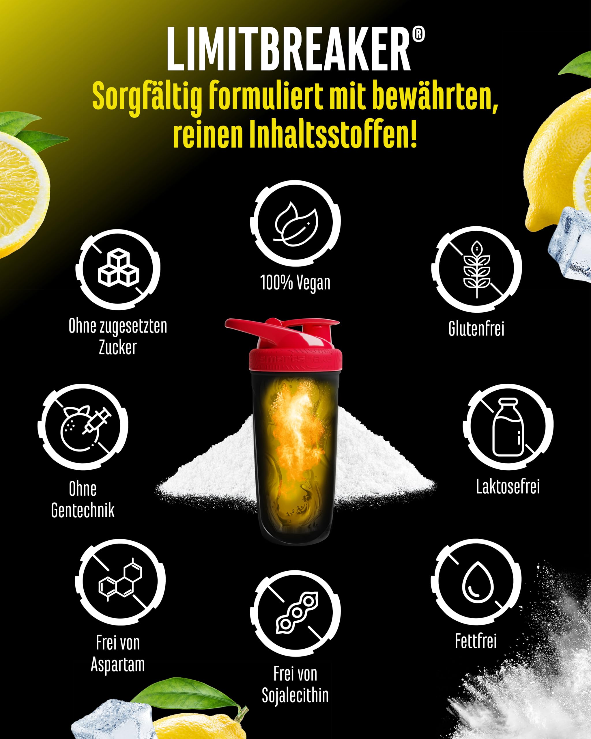 GEN GERMAN ELITE NUTRITION LIMITBREAKER® Pre Workout Booster - 360 g | 300 mg Koffein, mit L-Citrullin, AAKG, Beta Alanin & L-Theanin, hochdisiert, 20 Portionen, Saurer Zitronen Geschmack