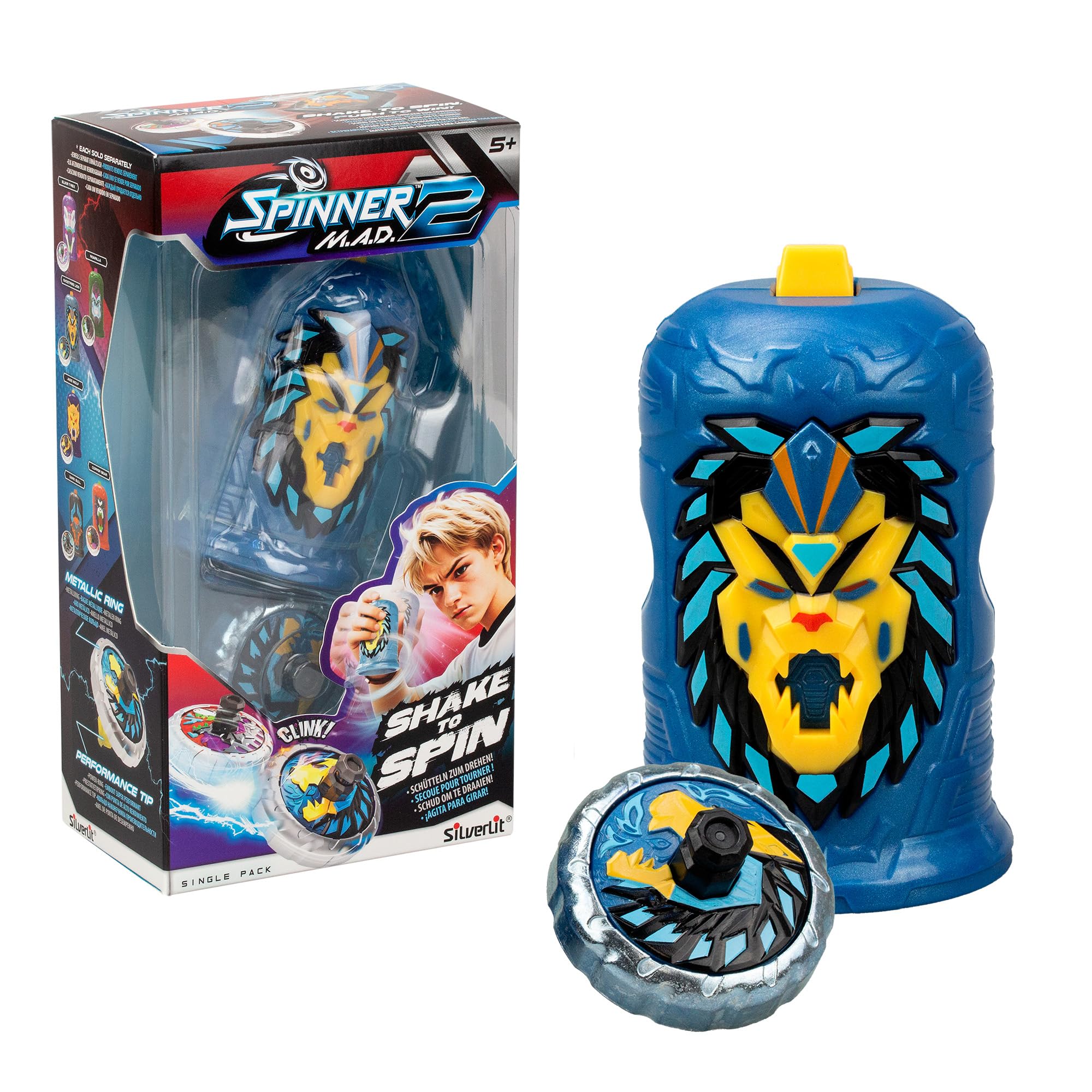Bizak Spinner Mad 2 Shake, Peonza Individual con Mecanismo Avanzado, GostFire Lion, Juguete de Batalla para Niños y Niñas +5 Años, 6 Estilos Diferentes para Coleccionar, (62006323-2)