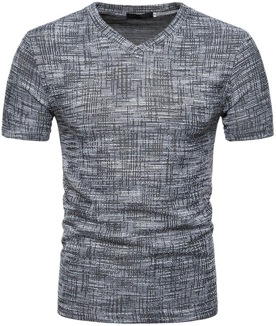 Sunday77 Men's T Shirt Men Summer Casual Short Sleeve SOID Hole V Neck T-Shirt Top Fashion NWE Look Plus Size Tops Blouse Sport Tee Shirt for Men (L Black)