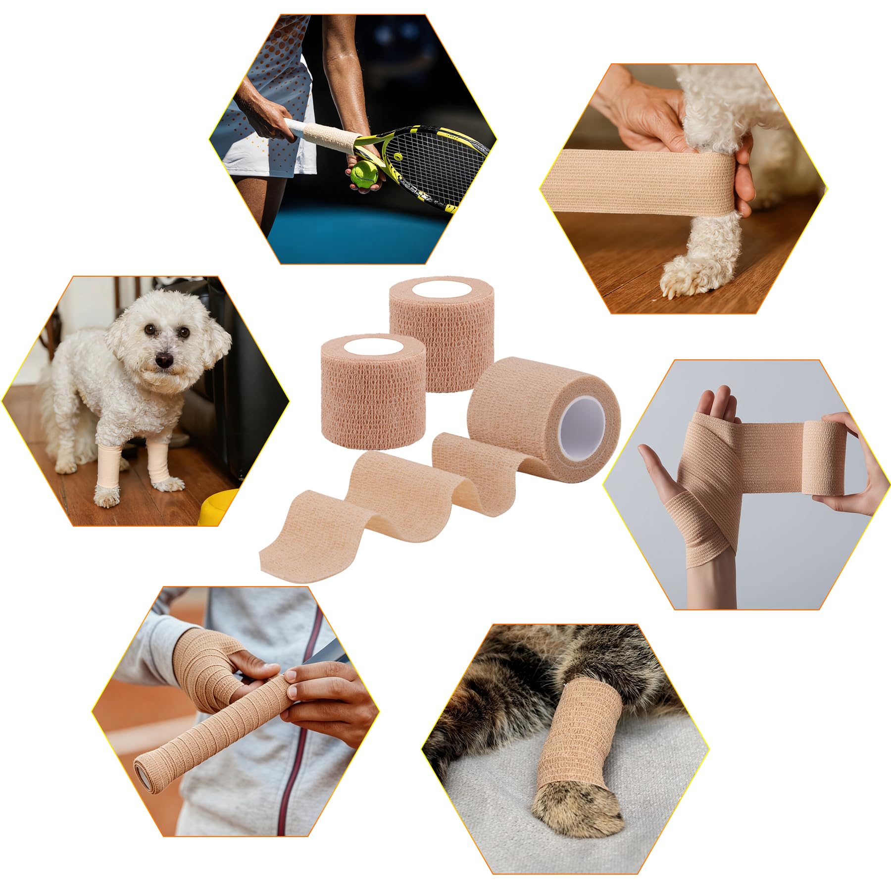 Benda Elastica Adesiva Coesiva 5 cm x 4,5 m Beige per Persone e Animali